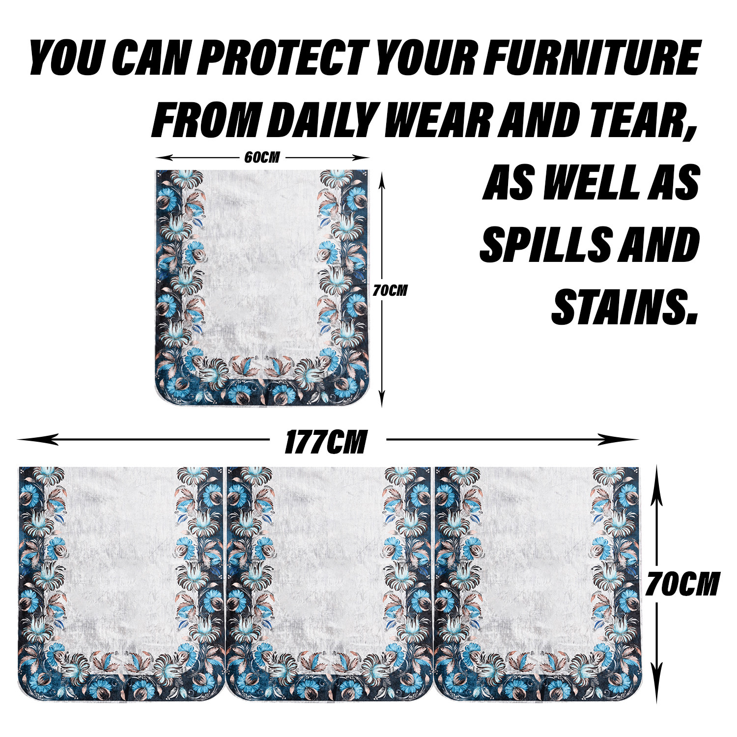 Kuber Industries Sofa Cover | 3+1 Seater Sofa Slip Cover Set | Blue Digital Flower Sofa Cover | Velvet Couch Cover | Sofa Slipcover Set | Sofa Cover for Living Room | Gray
