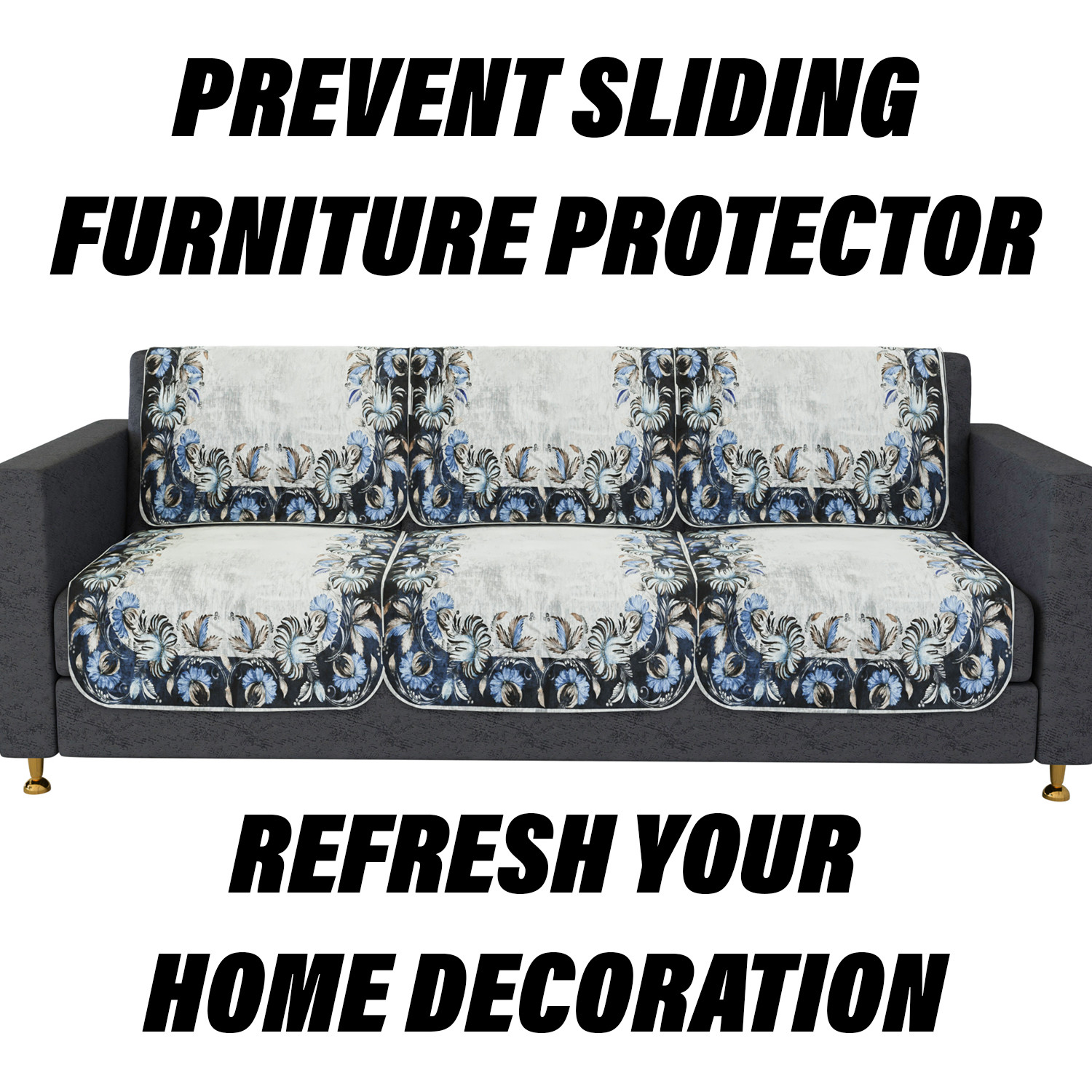 Kuber Industries Sofa Cover | 3+1 Seater Sofa Slip Cover Set | Blue Digital Flower Sofa Cover | Velvet Couch Cover | Sofa Slipcover Set | Sofa Cover for Living Room | Gray