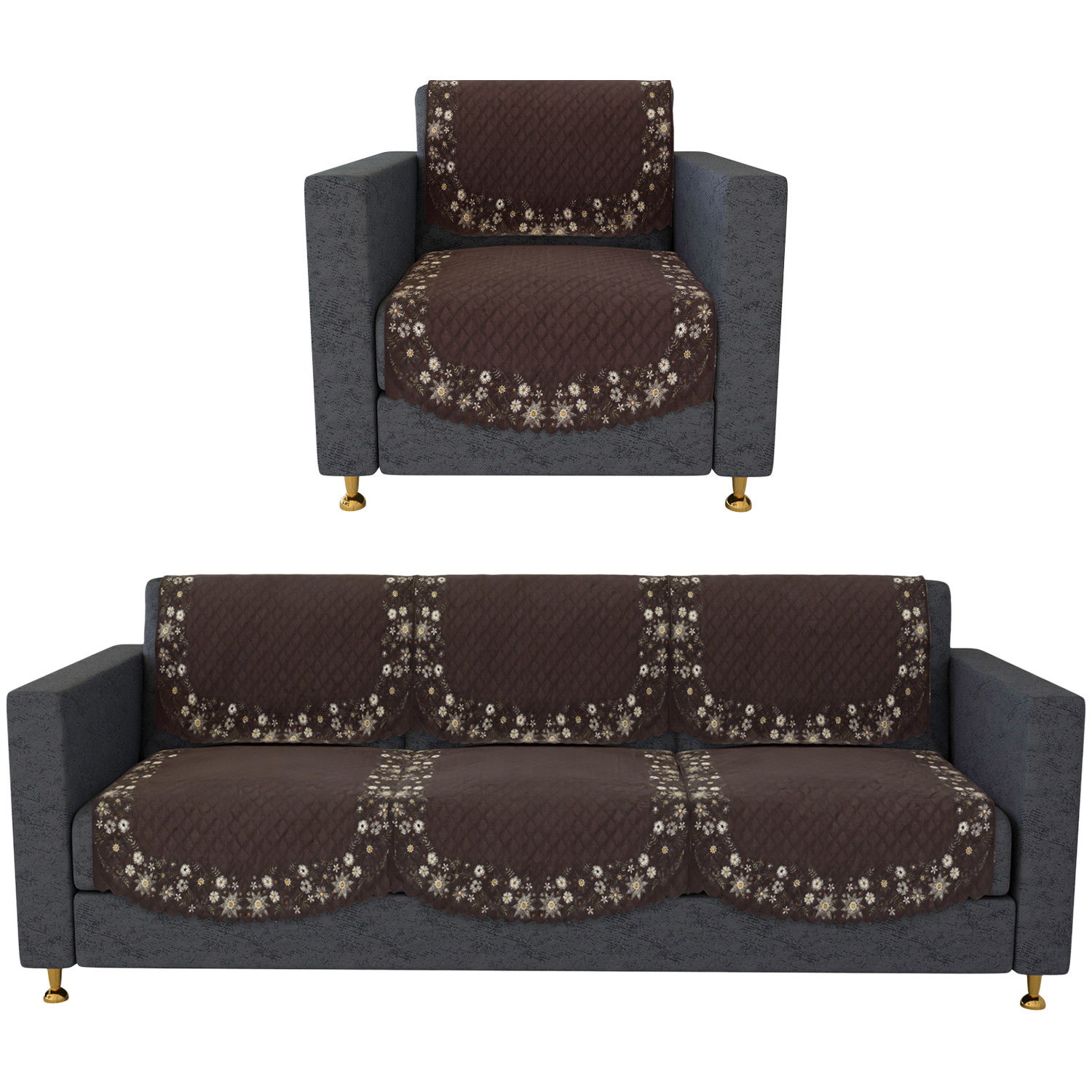 Kuber Industries Sofa Cover | 3+1 Seater Sofa Slip Cover Set | Digital Painting Sofa Cover | SUEDE Ultra Sonic Couch Cover | Sofa Slipcover Set Living Room | Brown