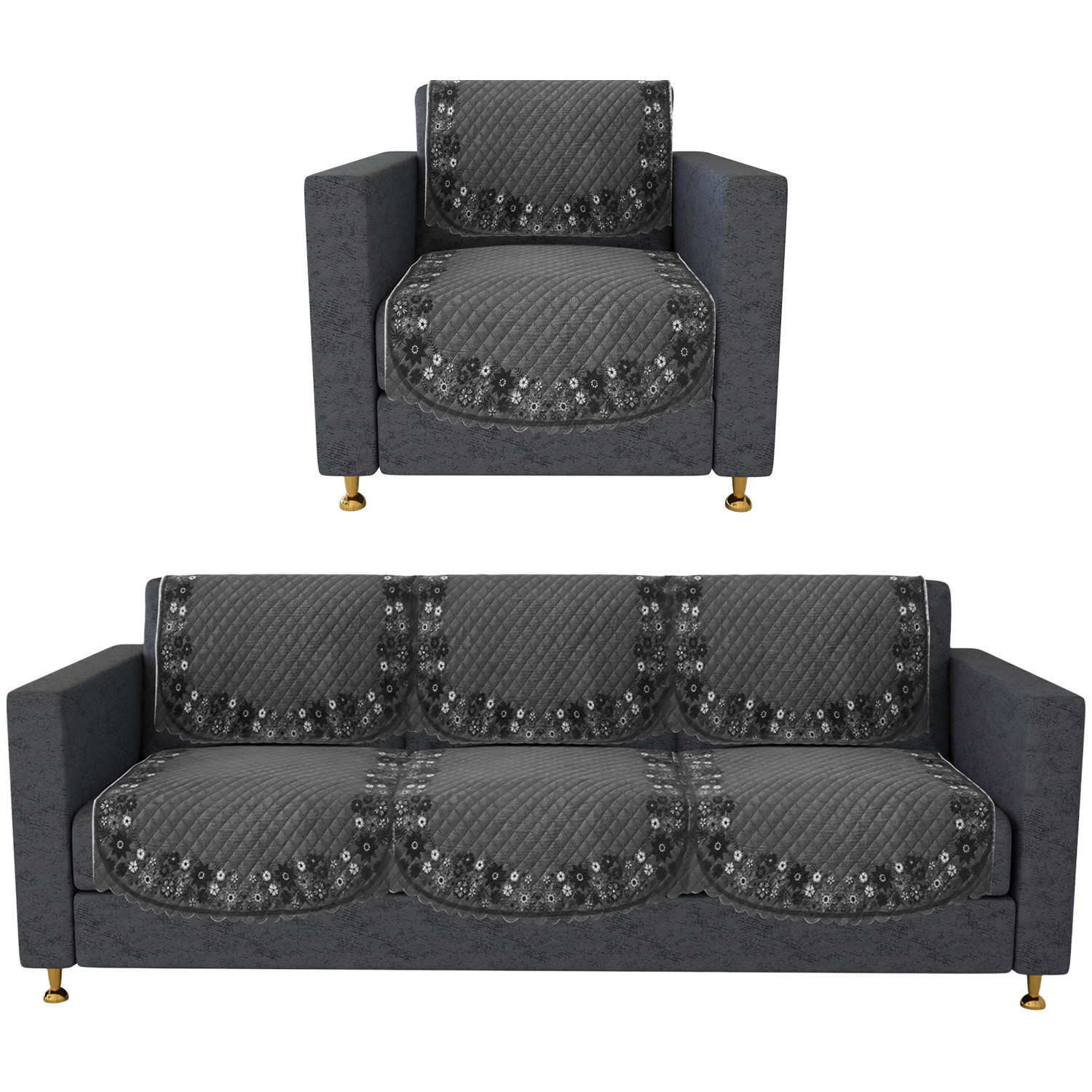 Kuber Industries Sofa Cover | 3+1 Seater Sofa Slip Cover Set | Digital Painting Sofa Cover | SUEDE Ultra Sonic Couch Cover | Sofa Slipcover Set Living Room | Gray