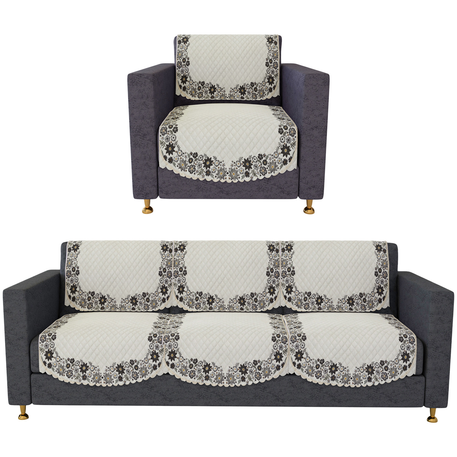 Kuber Industries Sofa Cover | 3+1 Seater Sofa Slip Cover Set | Digital Painting Sofa Cover | SUEDE Ultra Sonic Couch Cover | Sofa Slipcover Set Living Room | Cream