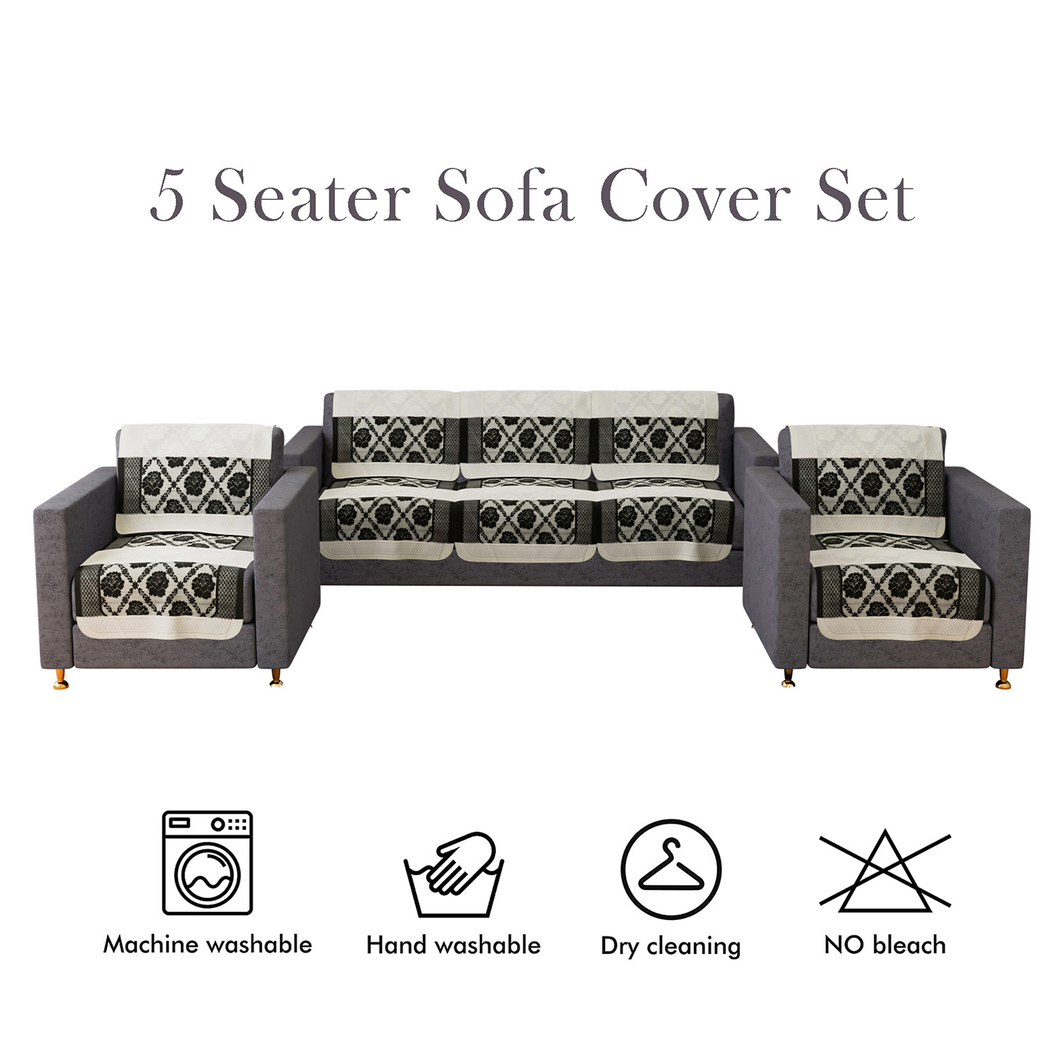 Kuber Industries Sofa Cover | Cotton Net Brown Flower Patta Sofa Cover | 5-Seater Sofa Cover for Home Decor | Sofa cover Set for Living room | Brown