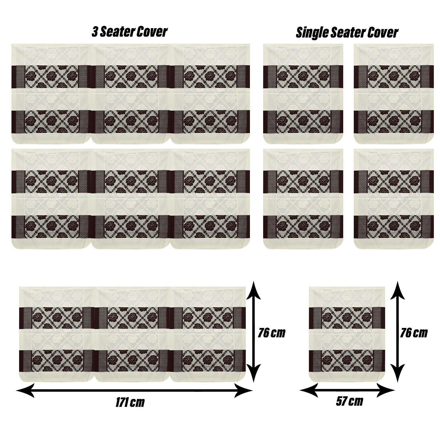 Kuber Industries Sofa Cover | Cotton Net Brown Flower Patta Sofa Cover | 5-Seater Sofa Cover for Home Decor | Sofa cover Set for Living room | Brown