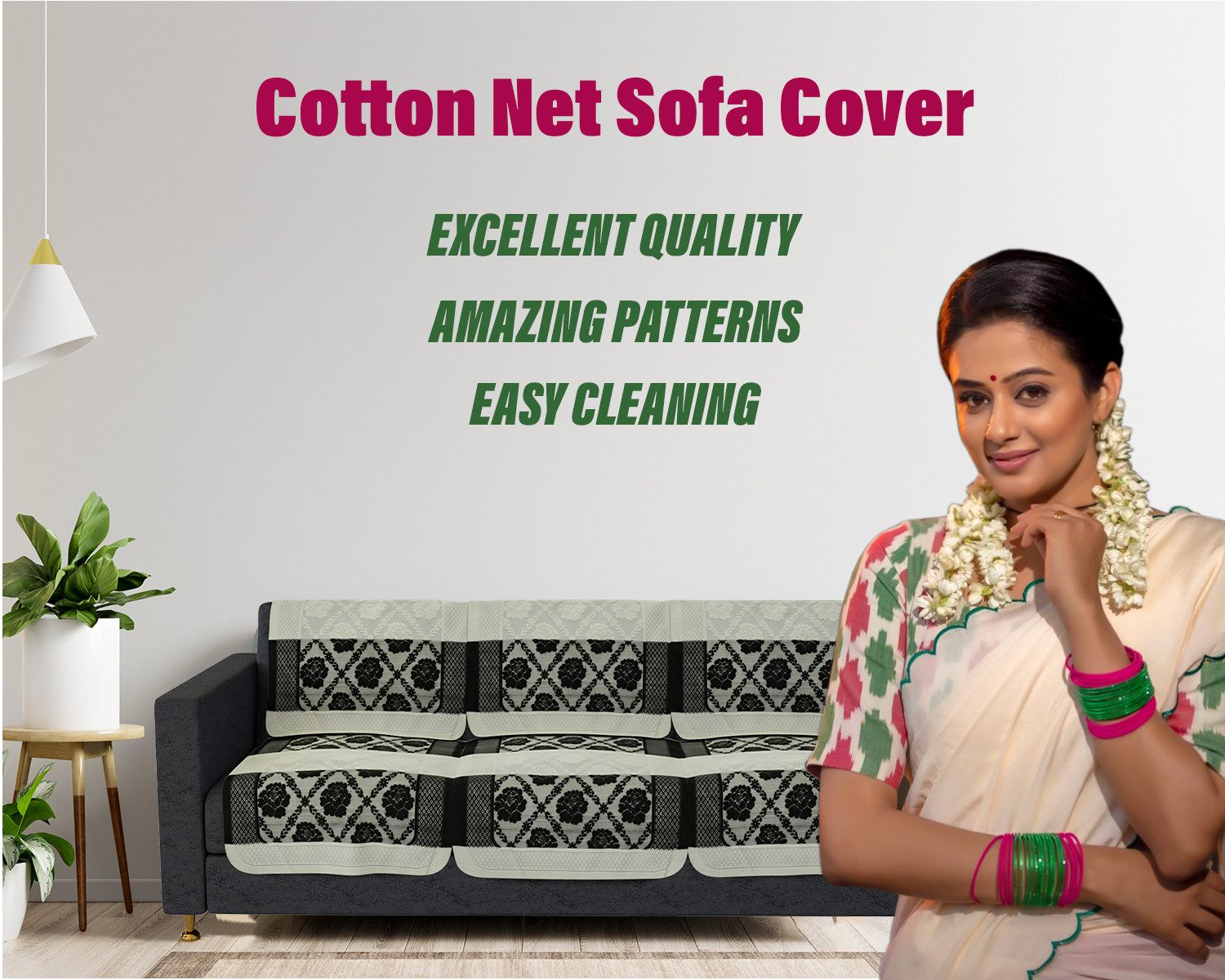 Kuber Industries Sofa Cover | Cotton Net Brown Flower Patta Sofa Cover | 5-Seater Sofa Cover for Home Decor | Sofa cover Set for Living room | Brown