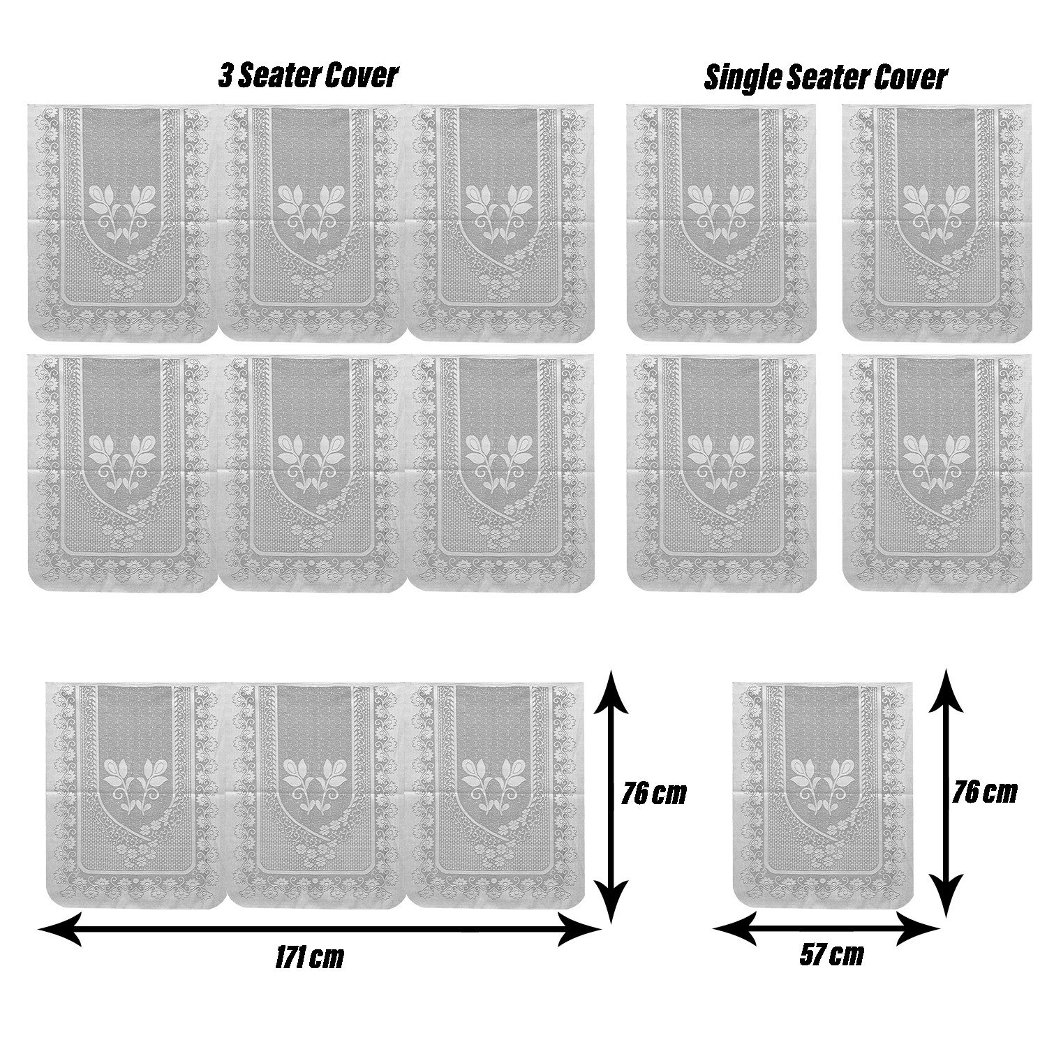 Kuber Industries Sofa Cover | Cotton Net Floral S-19 Design Sofa Cover | 5-Seater Sofa Cover for Home Decor | Sofa cover Set for Living room | White