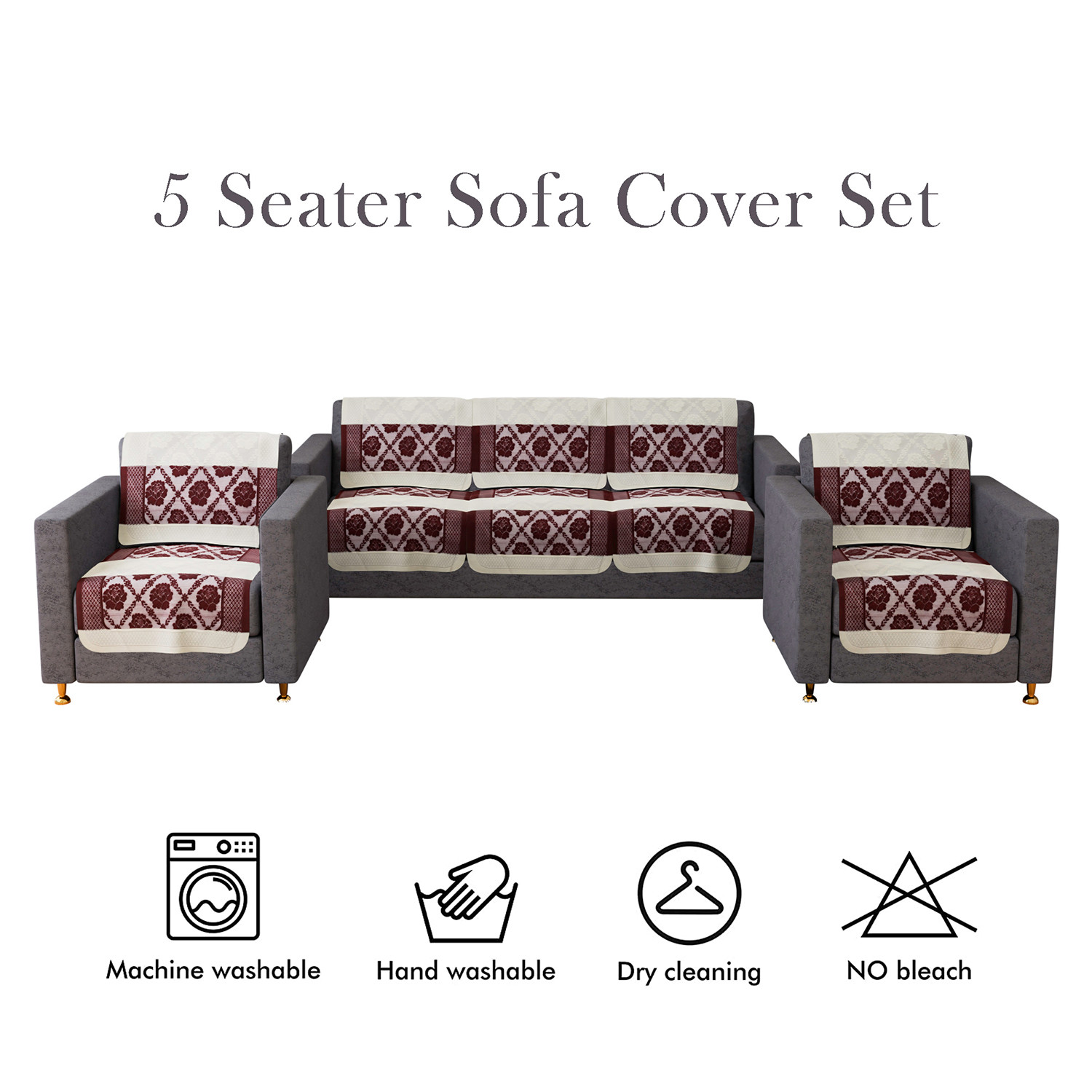 Kuber Industries Sofa Cover | Cotton Net Maroon Flower Patta Sofa Cover | 5-Seater Sofa Cover for Home Decor | Sofa cover Set for Living room | Maroon