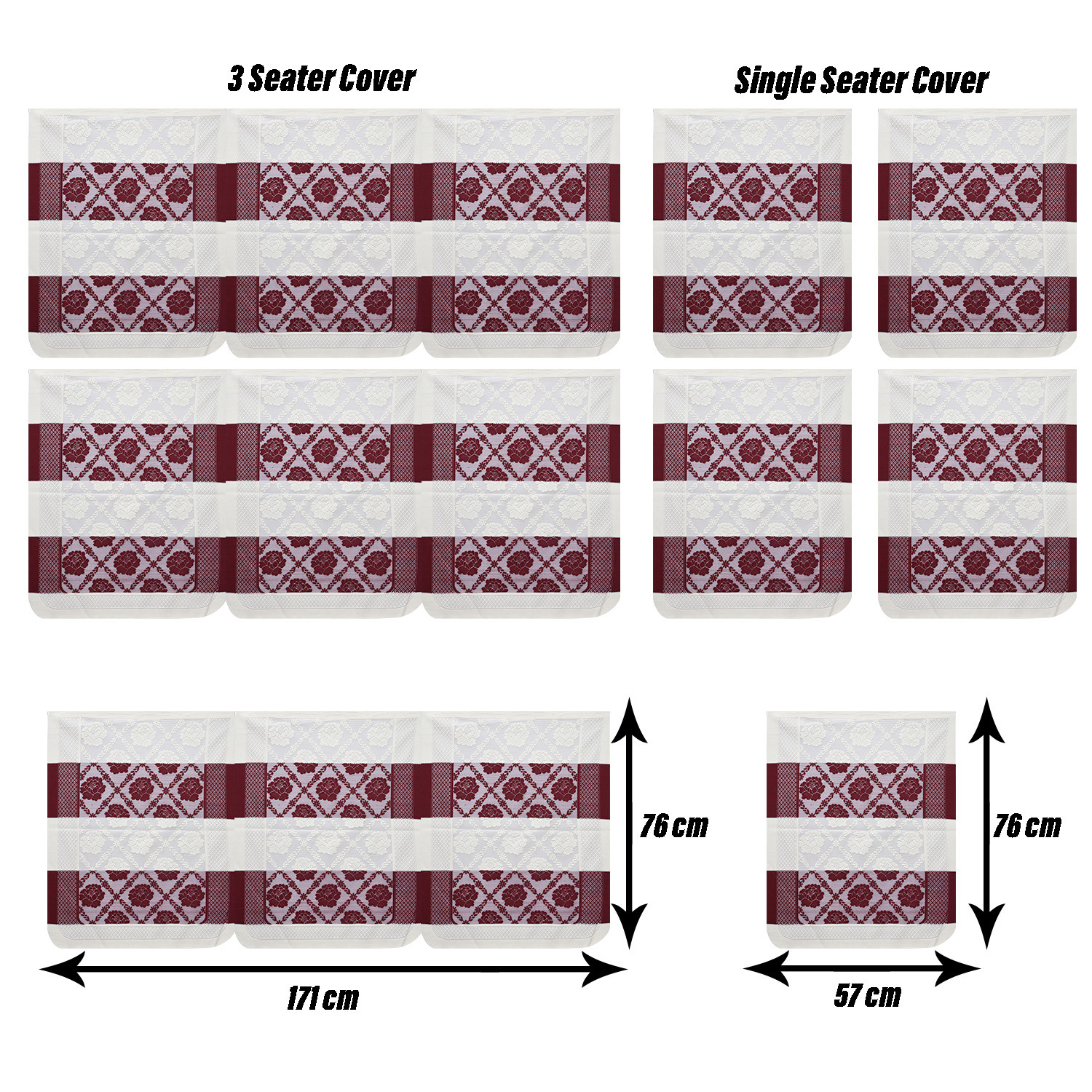 Kuber Industries Sofa Cover | Cotton Net Maroon Flower Patta Sofa Cover | 5-Seater Sofa Cover for Home Decor | Sofa cover Set for Living room | Maroon