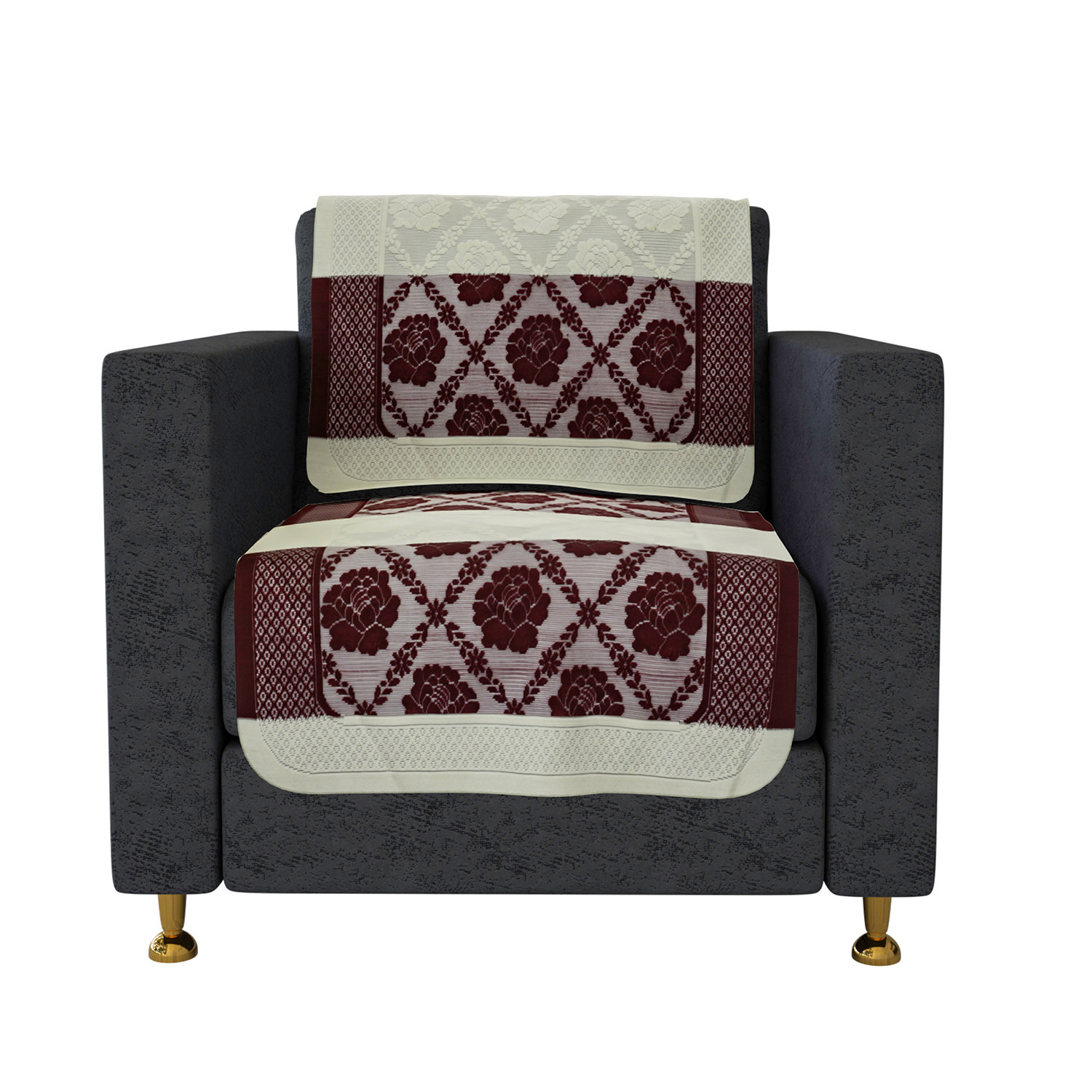 Kuber Industries Sofa Cover | Cotton Net Maroon Flower Patta Sofa Cover | 5-Seater Sofa Cover for Home Decor | Sofa cover Set for Living room | Maroon