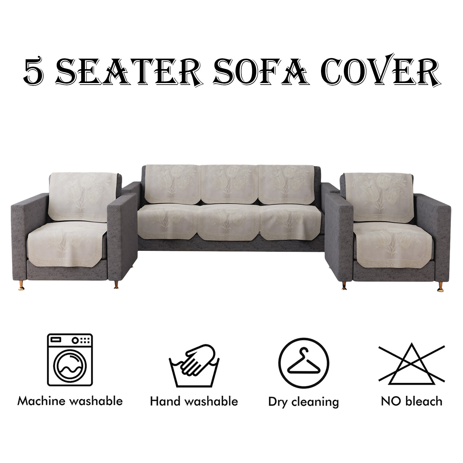 Kuber Industries Sofa Cover | Cotton Net Plain Tulip Design Sofa Cover | 5-Seater Sofa Cover for Home Décor | Sofa cover Set for Living room | Cream
