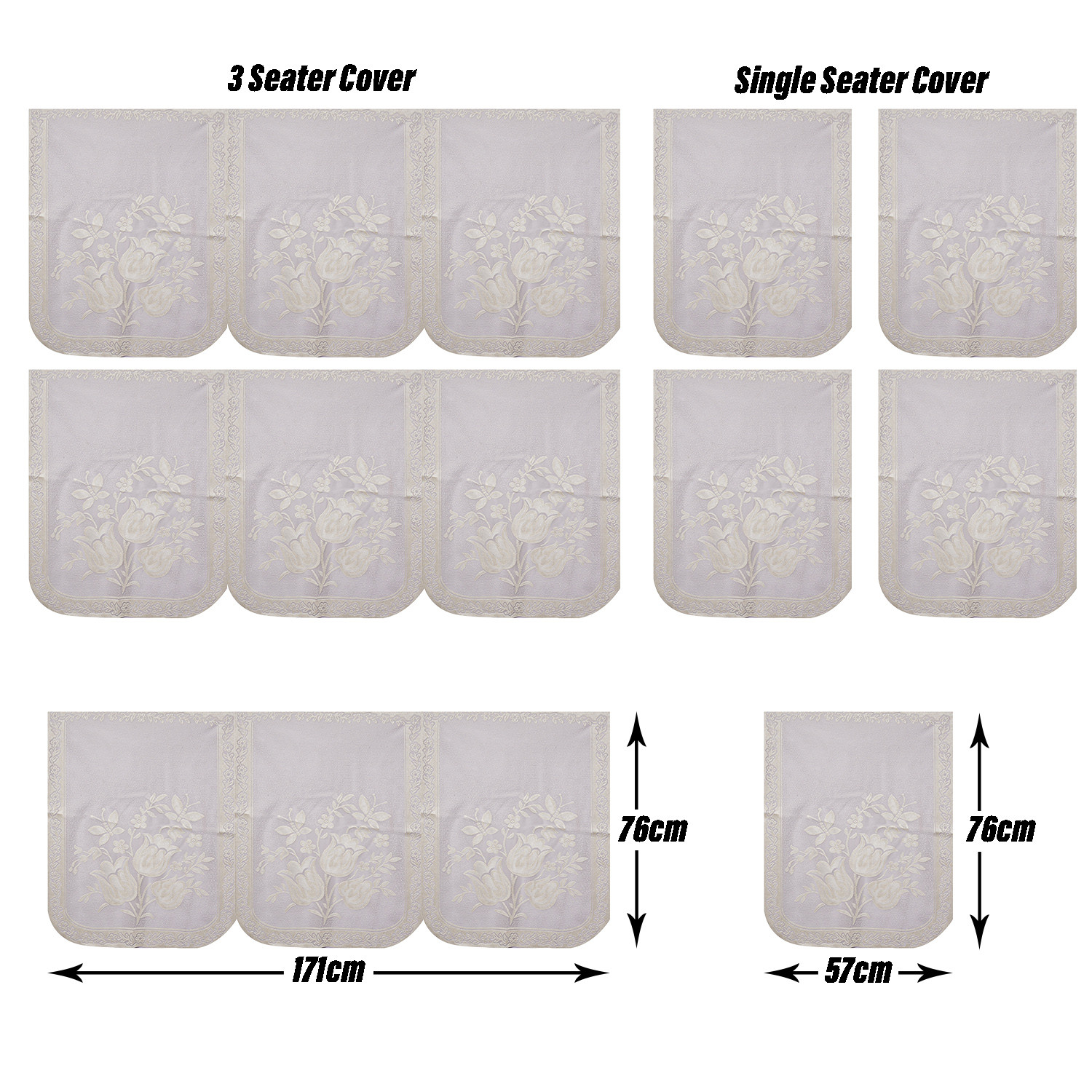 Kuber Industries Sofa Cover | Cotton Net Plain Tulip Design Sofa Cover | 5-Seater Sofa Cover for Home Décor | Sofa cover Set for Living room | Cream