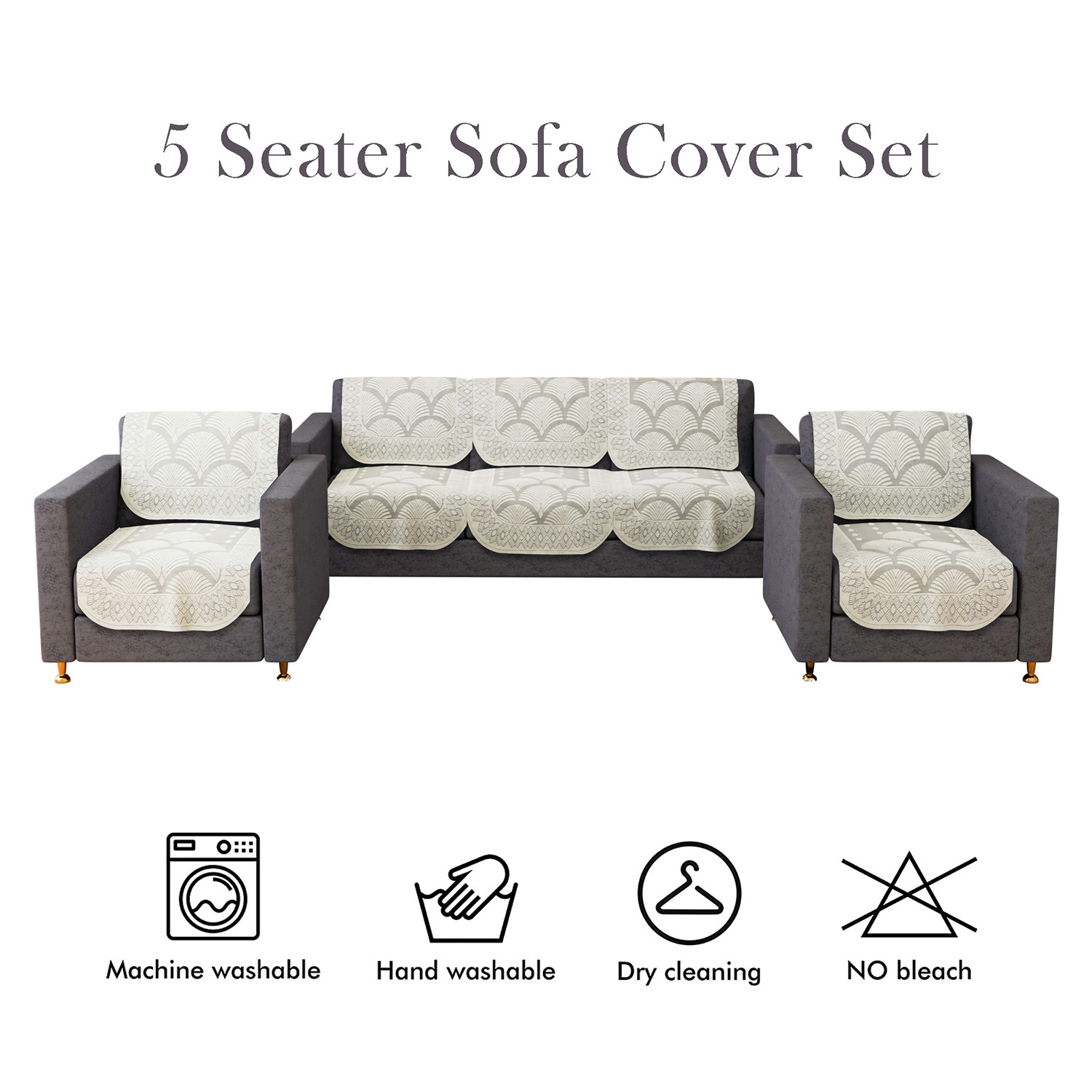 Kuber Industries Sofa Cover | Cotton Net Rainbow Sofa Cover | 5-Seater Sofa Cover for Home Decor | Sofa cover Set for Living room | Cream
