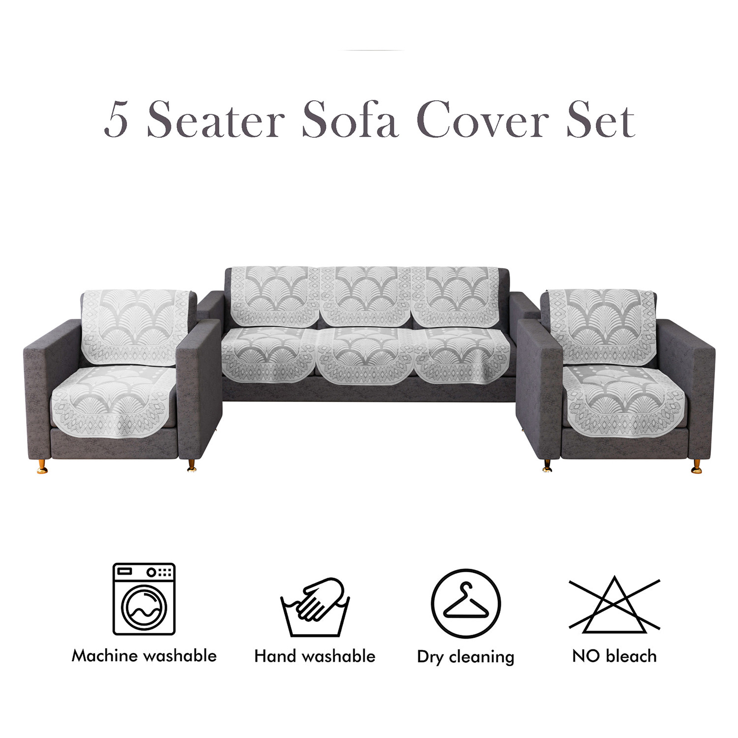 Kuber Industries Sofa Cover | Cotton Net Rainbow Sofa Cover | 5-Seater Sofa Cover for Home Decor | Sofa cover Set for Living room | White