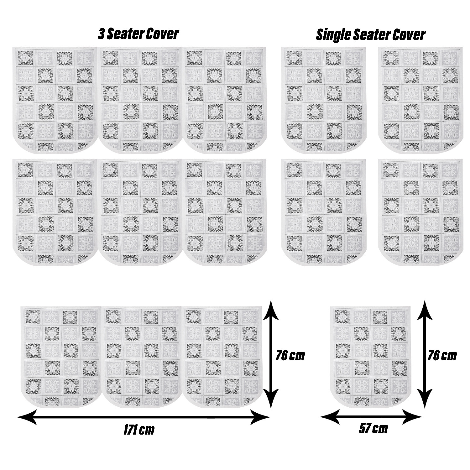 Kuber Industries Sofa Cover | Cotton Net Square Flower Sofa Cover | 5-Seater Sofa Cover for Home Decor | Sofa cover Set for Living room | White