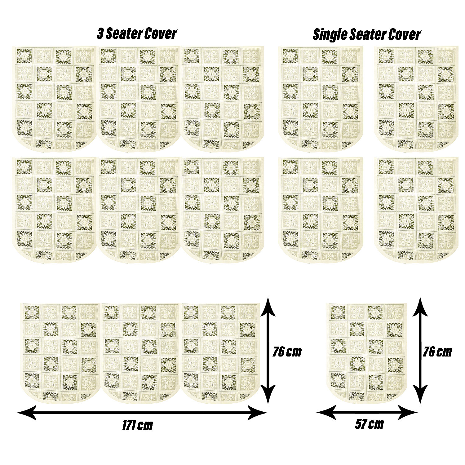 Kuber Industries Sofa Cover | Cotton Net Square Flower Sofa Cover | 5-Seater Sofa Cover for Home Decor | Sofa cover Set for Living room | Cream