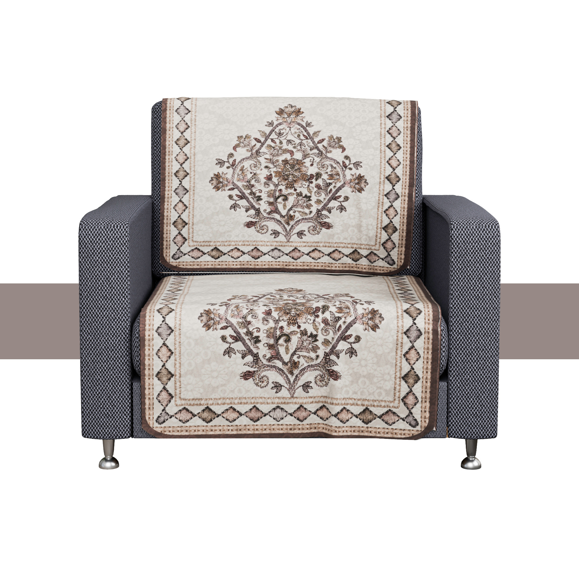 Kuber Industries Sofa Cover  Net  Sofa Slip Cover Set  Couch Sofa Cover Set  Sofa Cover for Home  Sofa Slipcover for Living Room  Flower Digital Embroidery Print-730  Brown