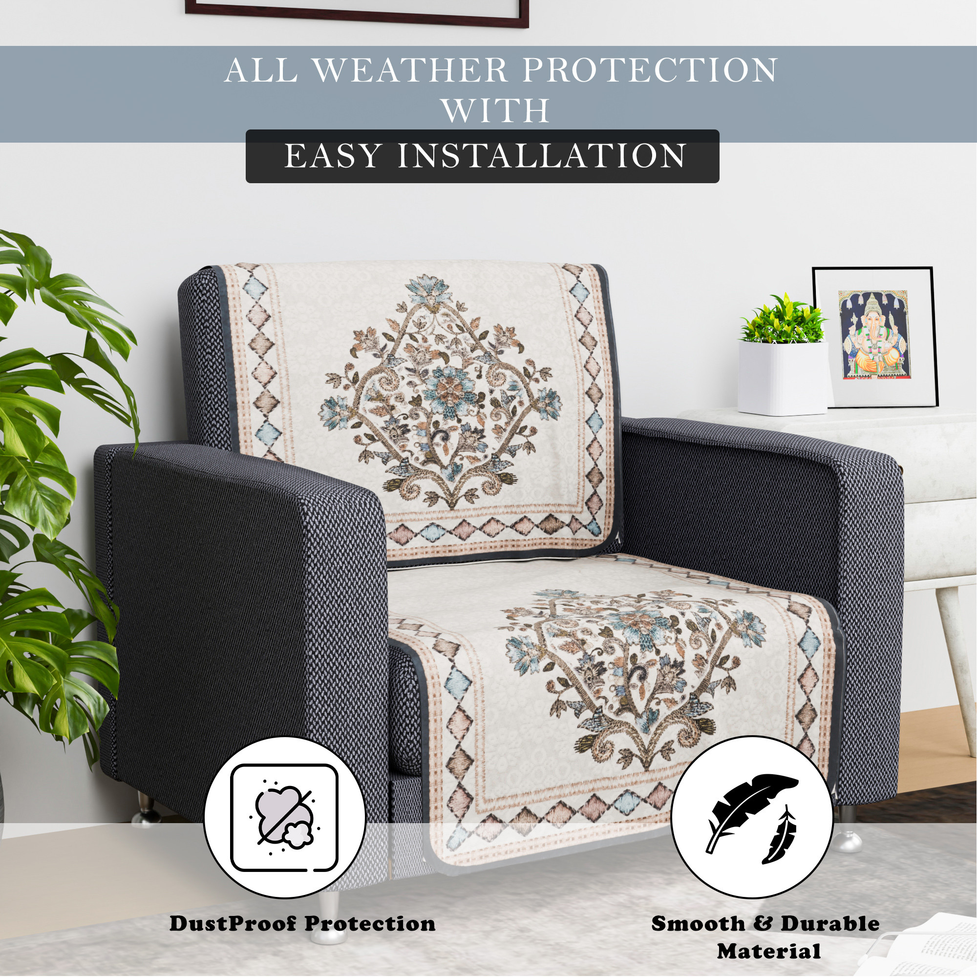 Kuber Industries Sofa Cover  Net  Sofa Slip Cover Set  Couch Sofa Cover Set  Sofa Cover for Home  Sofa Slipcover for Living Room  Flower Digital Embroidery Print-730  Green