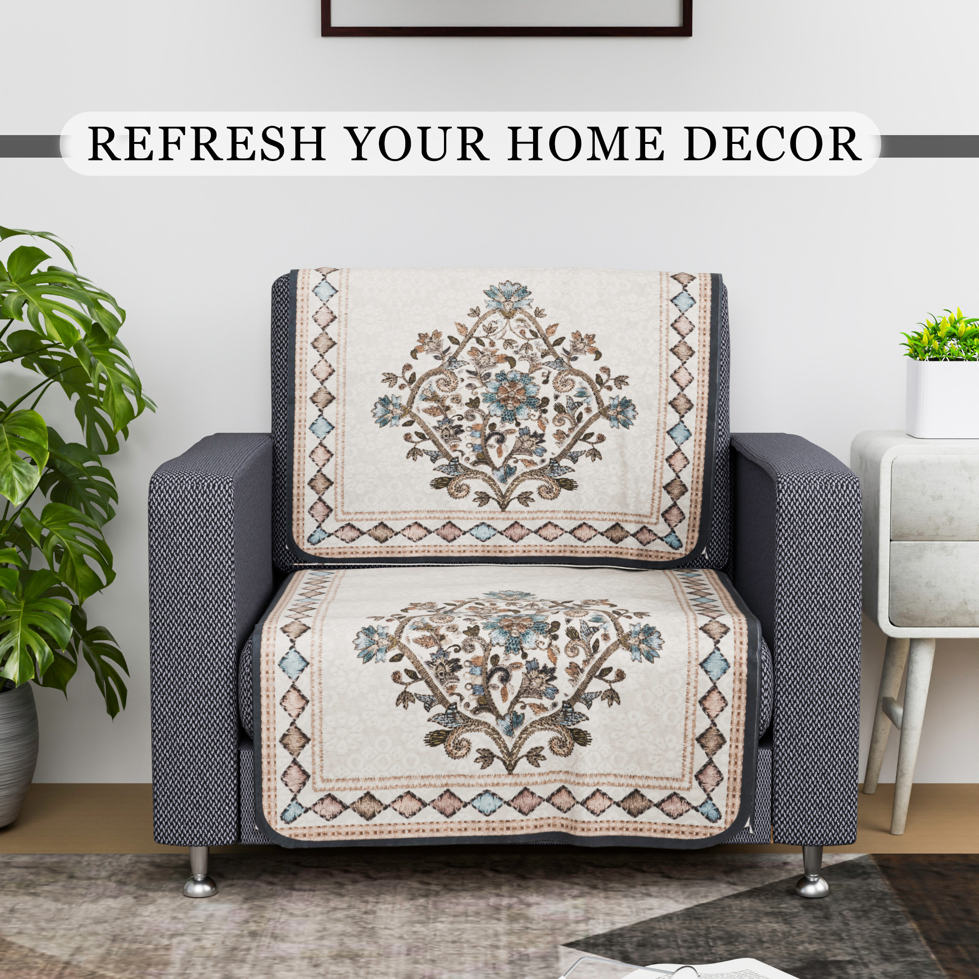 Kuber Industries Sofa Cover  Net  Sofa Slip Cover Set  Couch Sofa Cover Set  Sofa Cover for Home  Sofa Slipcover for Living Room  Flower Digital Embroidery Print-730  Green