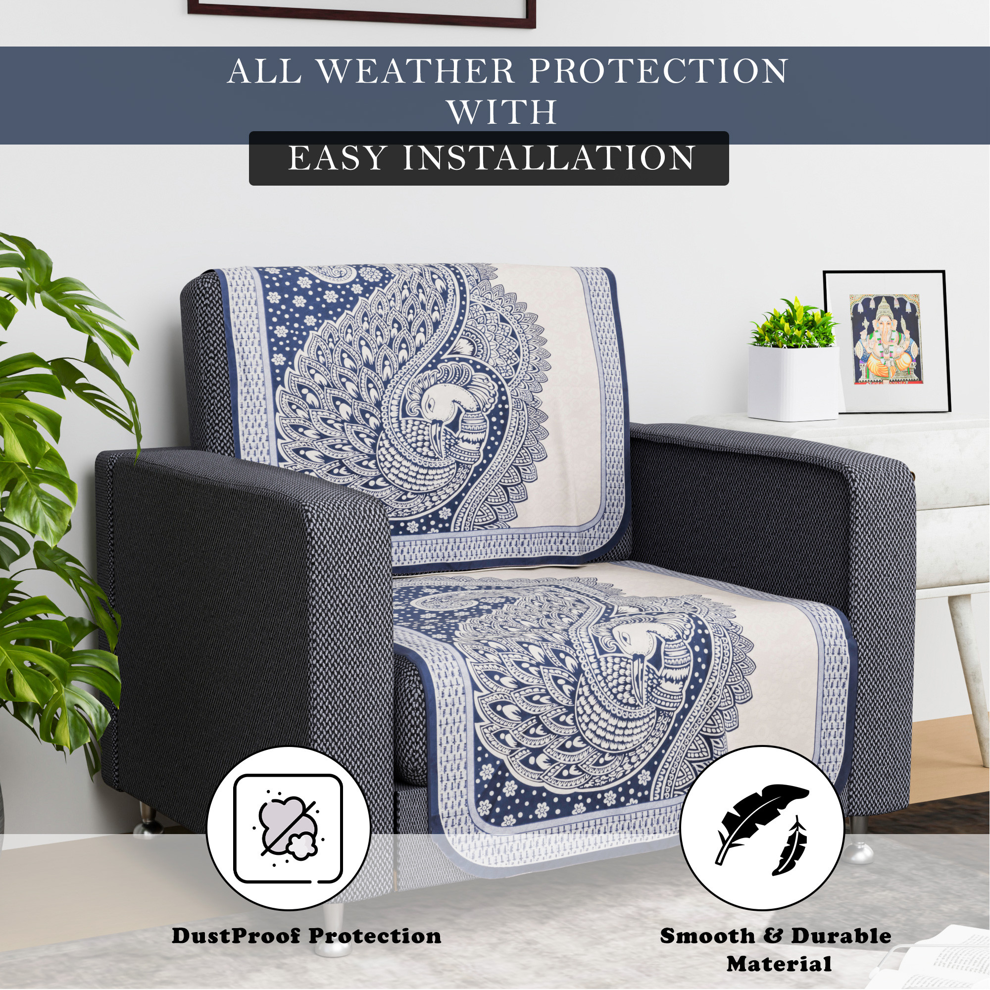 Kuber Industries Sofa Cover  Net  Sofa Slip Cover Set  Couch Sofa Cover Set  Sofa Cover for Home  Sofa Slipcover Set  Sofa Cover for Living Room  Mor Digital-837  Blue
