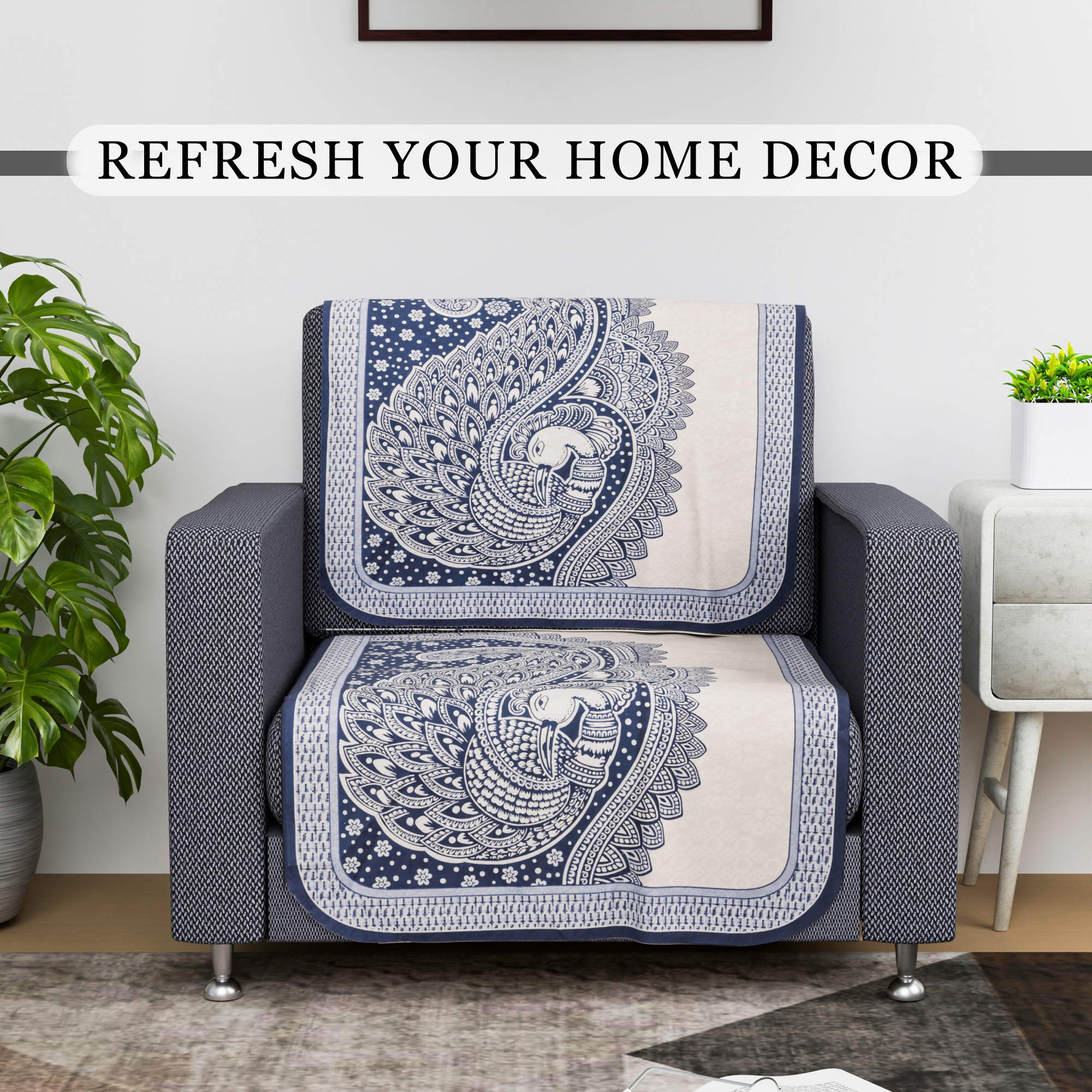 Kuber Industries Sofa Cover  Net  Sofa Slip Cover Set  Couch Sofa Cover Set  Sofa Cover for Home  Sofa Slipcover Set  Sofa Cover for Living Room  Mor Digital-837  Blue