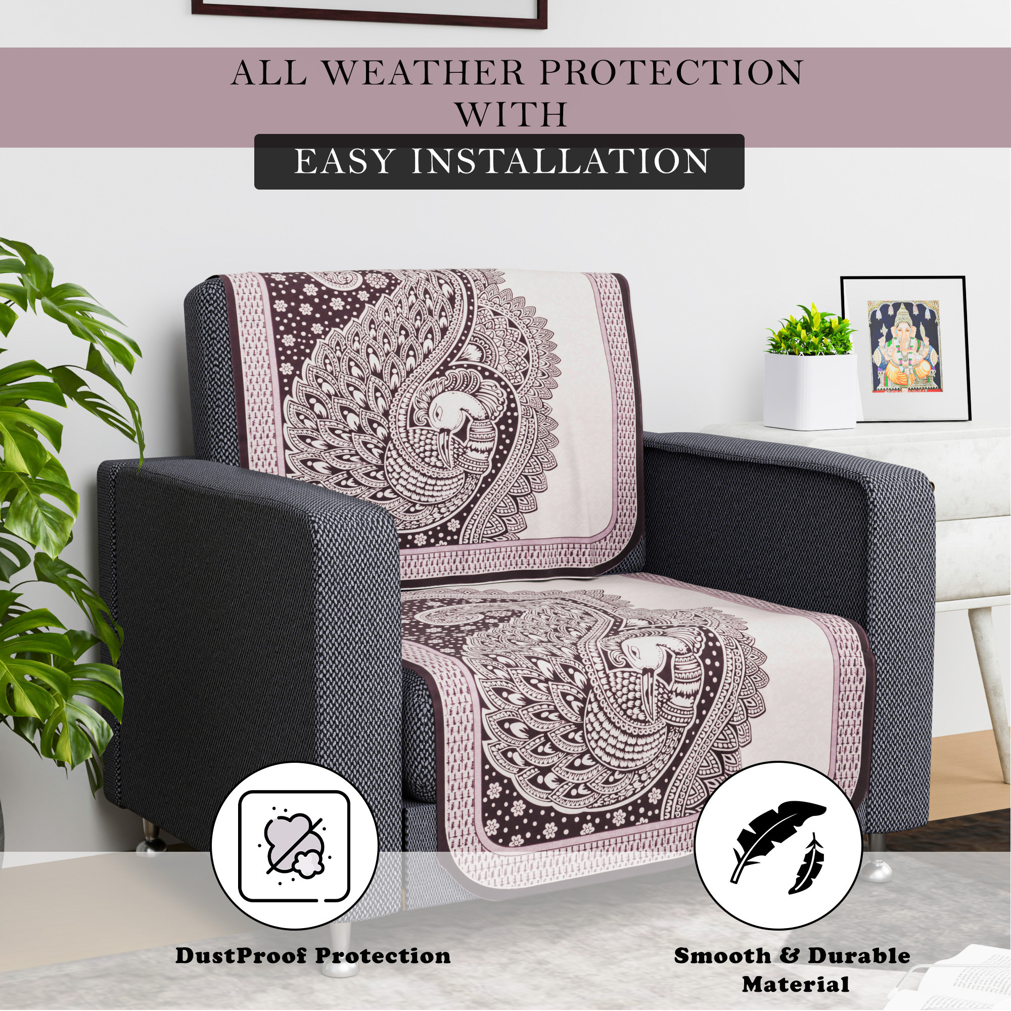 Kuber Industries Sofa Cover  Net  Sofa Slip Cover Set  Couch Sofa Cover Set  Sofa Cover for Home  Sofa Slipcover Set  Sofa Cover for Living Room  Mor Digital-837  Purple