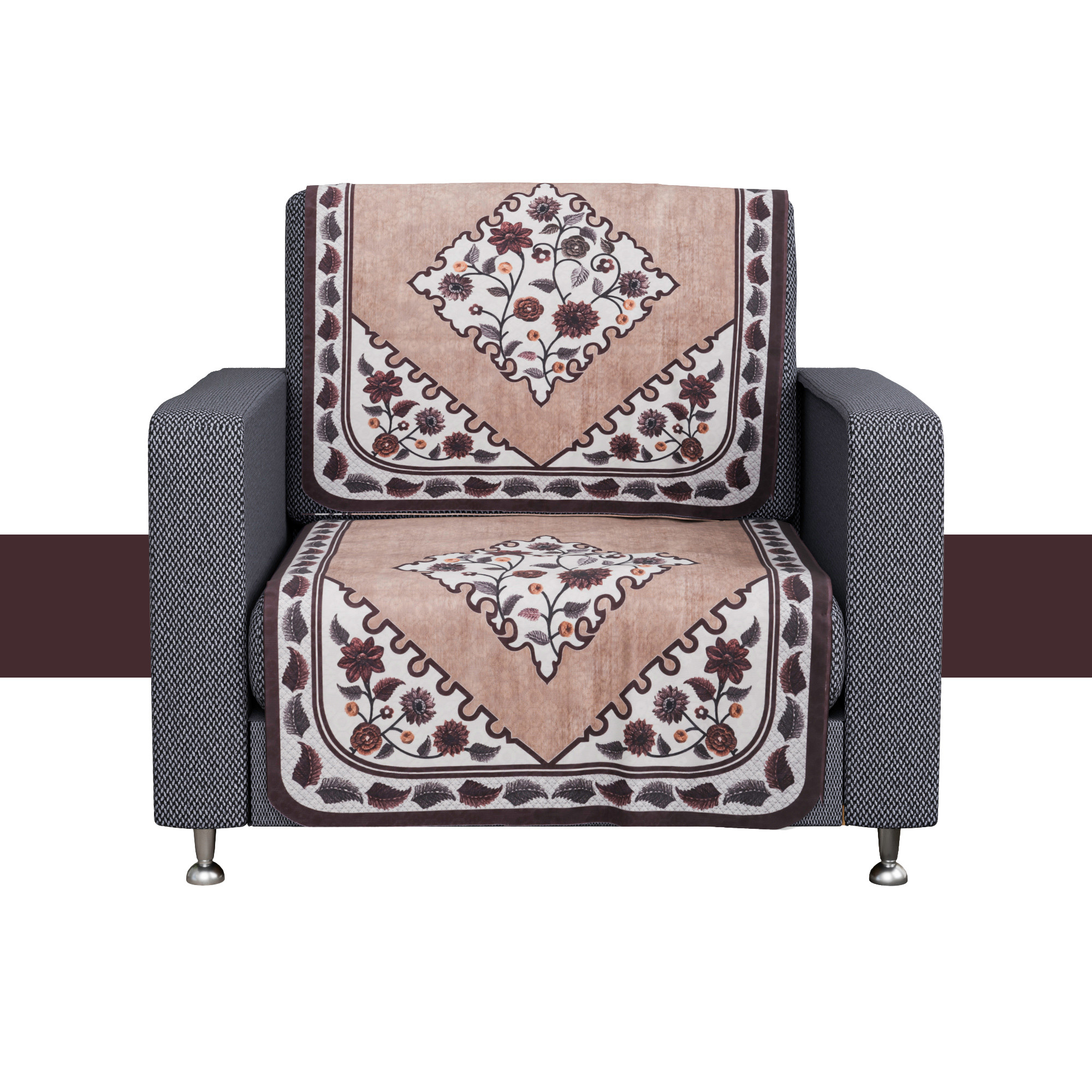Kuber Industries Sofa Cover  Net  Sofa Slip Cover Set  Couch Sofa Cover Set  Sofa Cover for Home  Sofa Cover for Living Room  Flower Digital Triangle Border Print-753  Brown