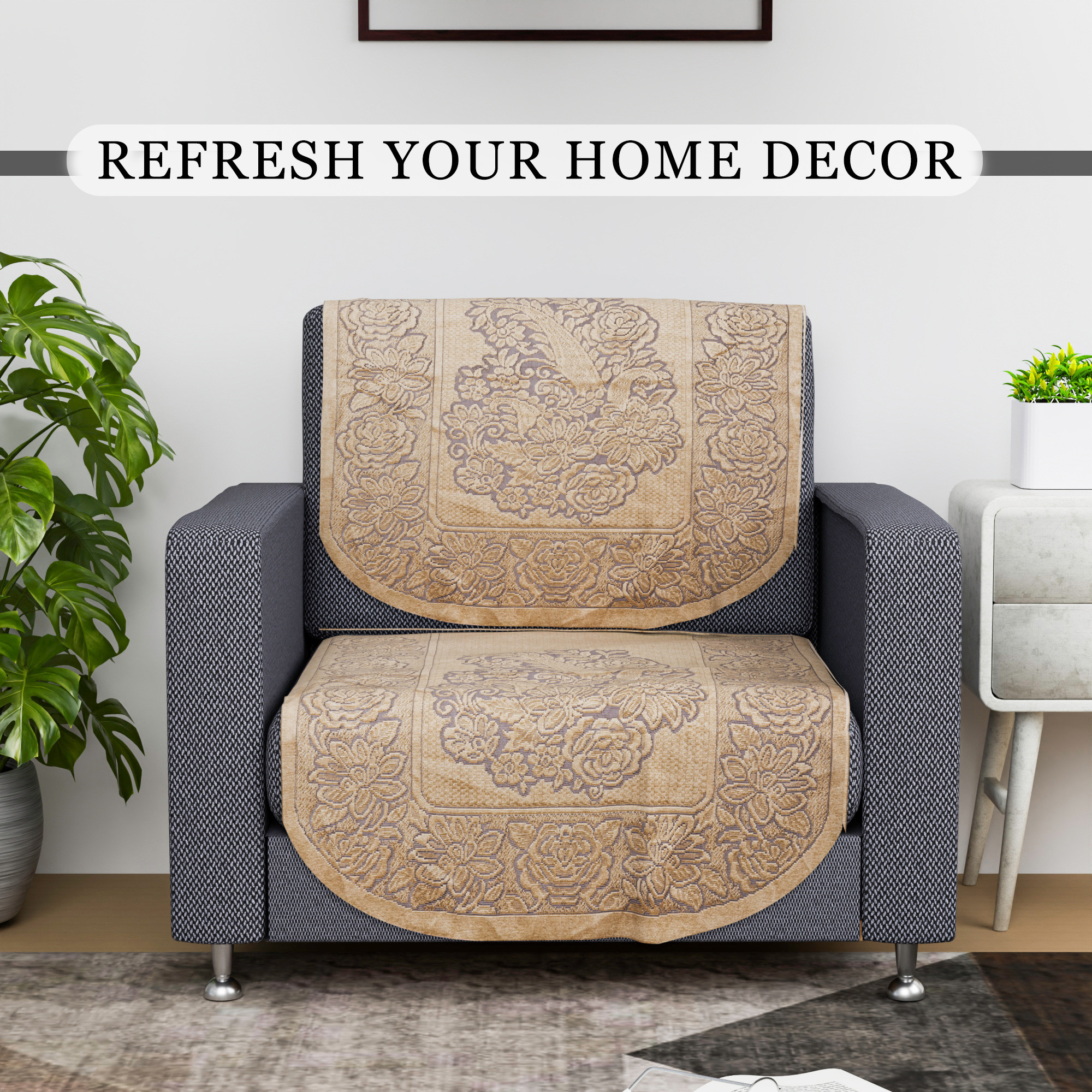 Kuber Industries Sofa Cover  Net  Sofa Slip Cover Set  Couch Sofa Cover Set  Sofa Cover for Home  Sofa Slipcover Set  Sofa Cover for Living Room  Sun-Shine Print  Golden