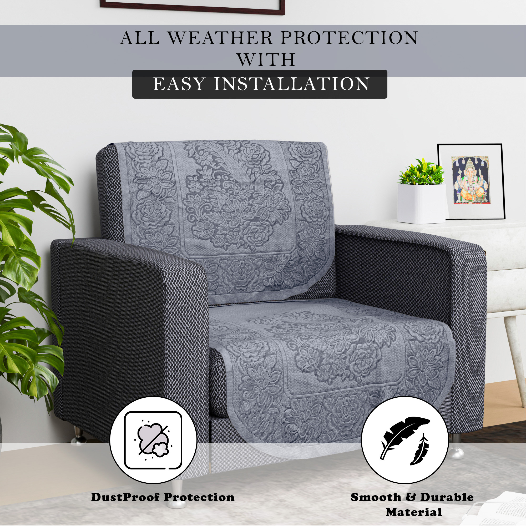 Kuber Industries Sofa Cover  Net  Sofa Slip Cover Set  Couch Sofa Cover Set  Sofa Cover for Home  Sofa Slipcover Set  Sofa Cover for Living Room  Sun-Shine Print  Grey