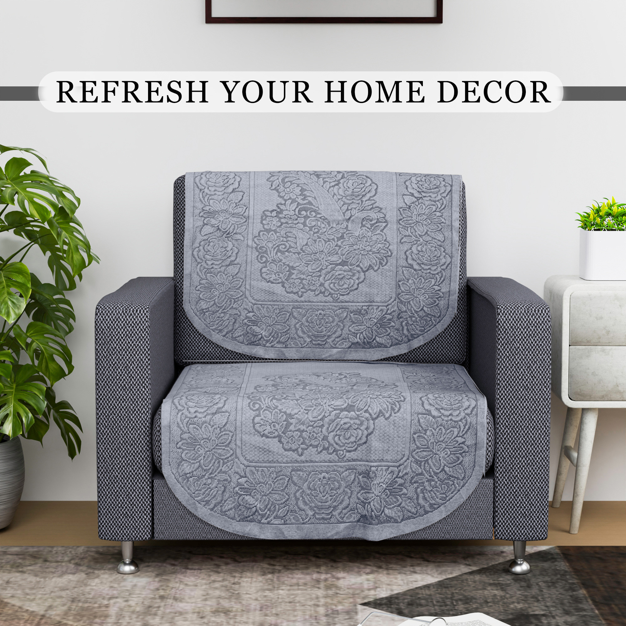 Kuber Industries Sofa Cover  Net  Sofa Slip Cover Set  Couch Sofa Cover Set  Sofa Cover for Home  Sofa Slipcover Set  Sofa Cover for Living Room  Sun-Shine Print  Grey