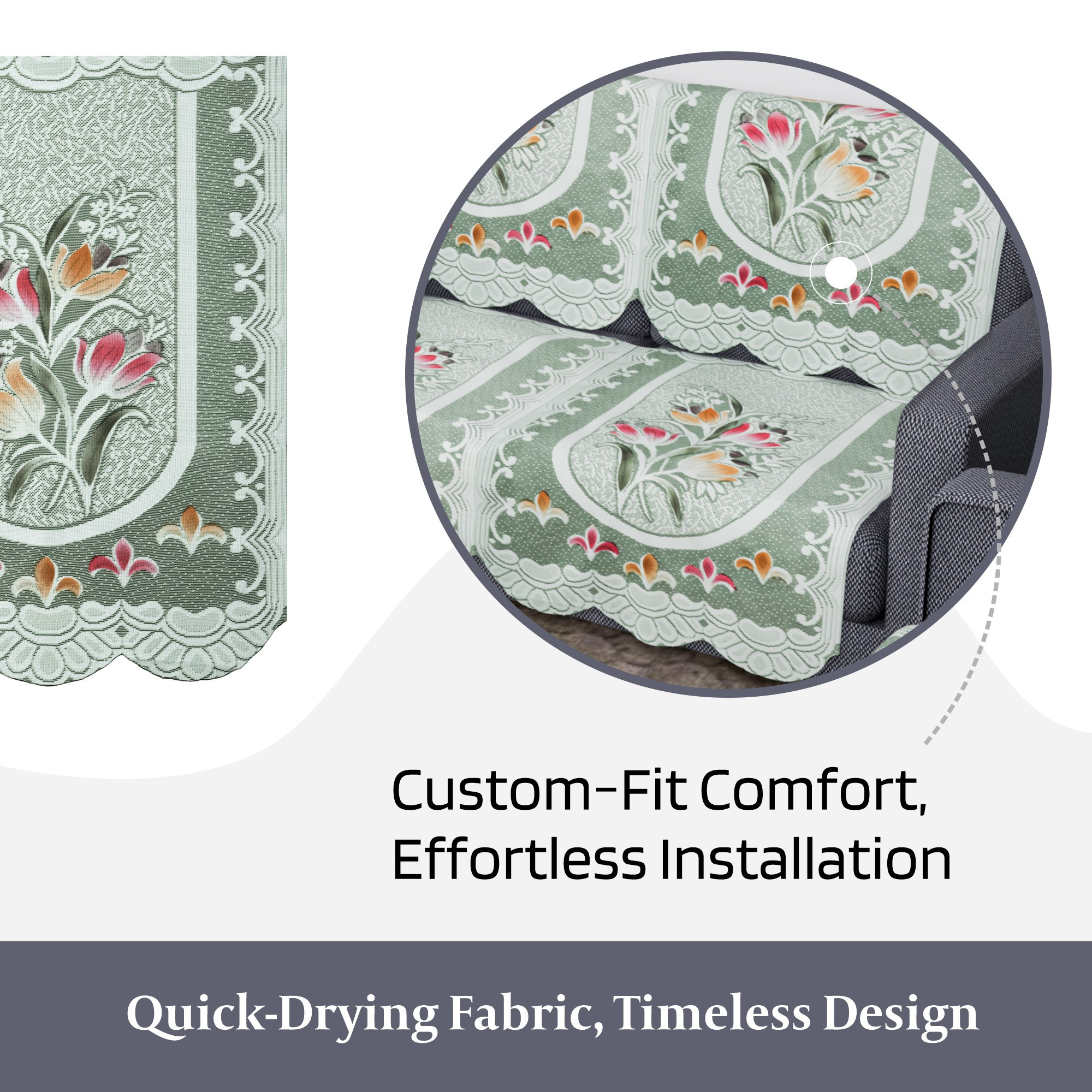 Kuber Industries Sofa Cover  Net  Sofa Slip Cover Set  Couch Sofa Cover Set  Sofa Cover for Home  Sofa Slipcover Set  Sofa Cover for Living Room  Tulip Printed  Green