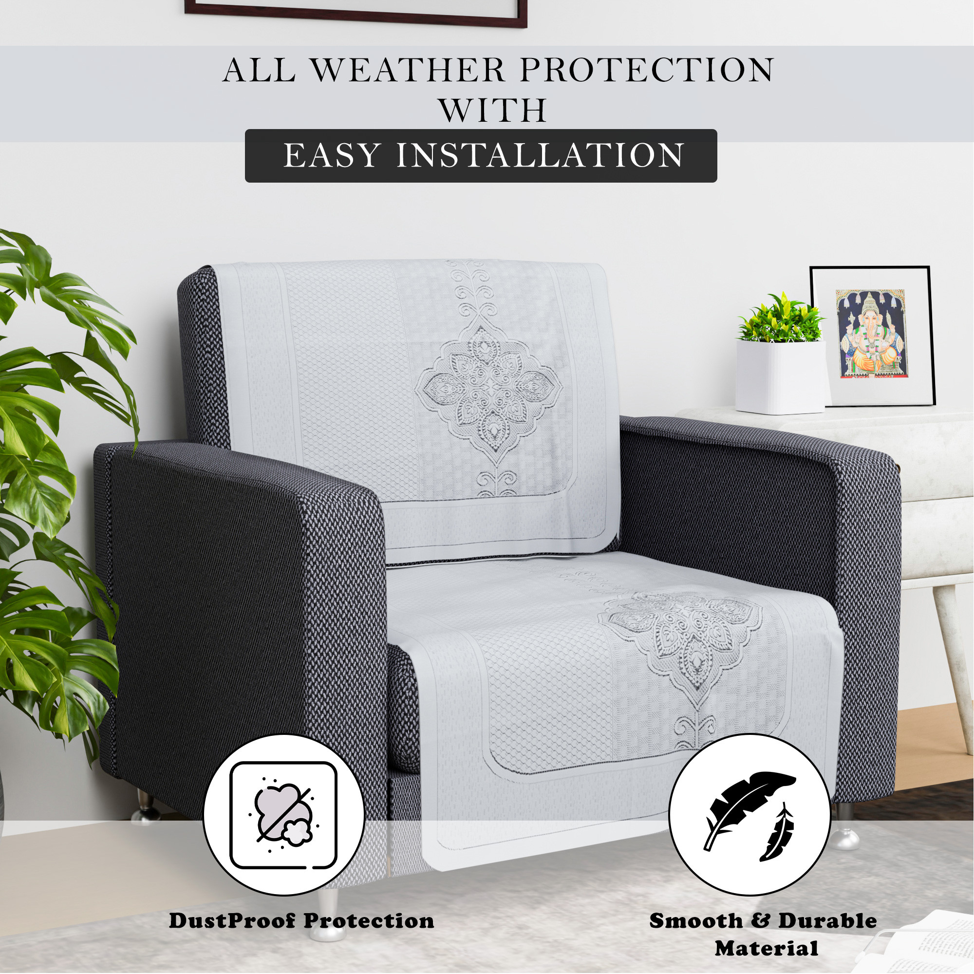 Kuber Industries Sofa Cover  Net  Sofa Slip Cover Set  Couch Sofa Cover Set  Sofa Cover for Home  Sofa Slipcover Set  Sofa Cover for Living Room  Plain Maple Flower Print  Off White