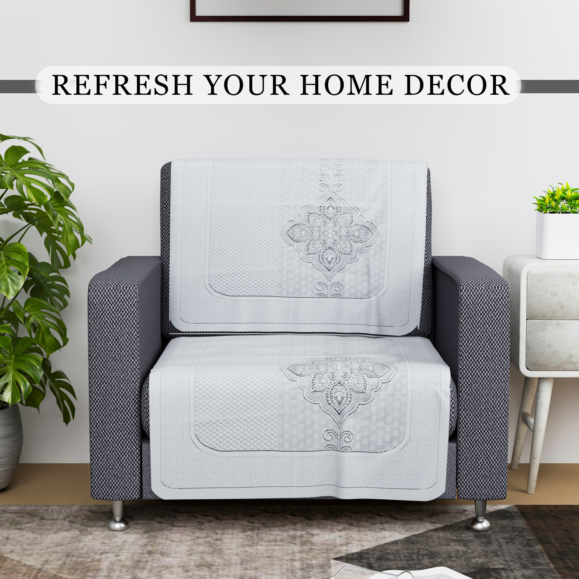 Kuber Industries Sofa Cover  Net  Sofa Slip Cover Set  Couch Sofa Cover Set  Sofa Cover for Home  Sofa Slipcover Set  Sofa Cover for Living Room  Plain Maple Flower Print  Off White