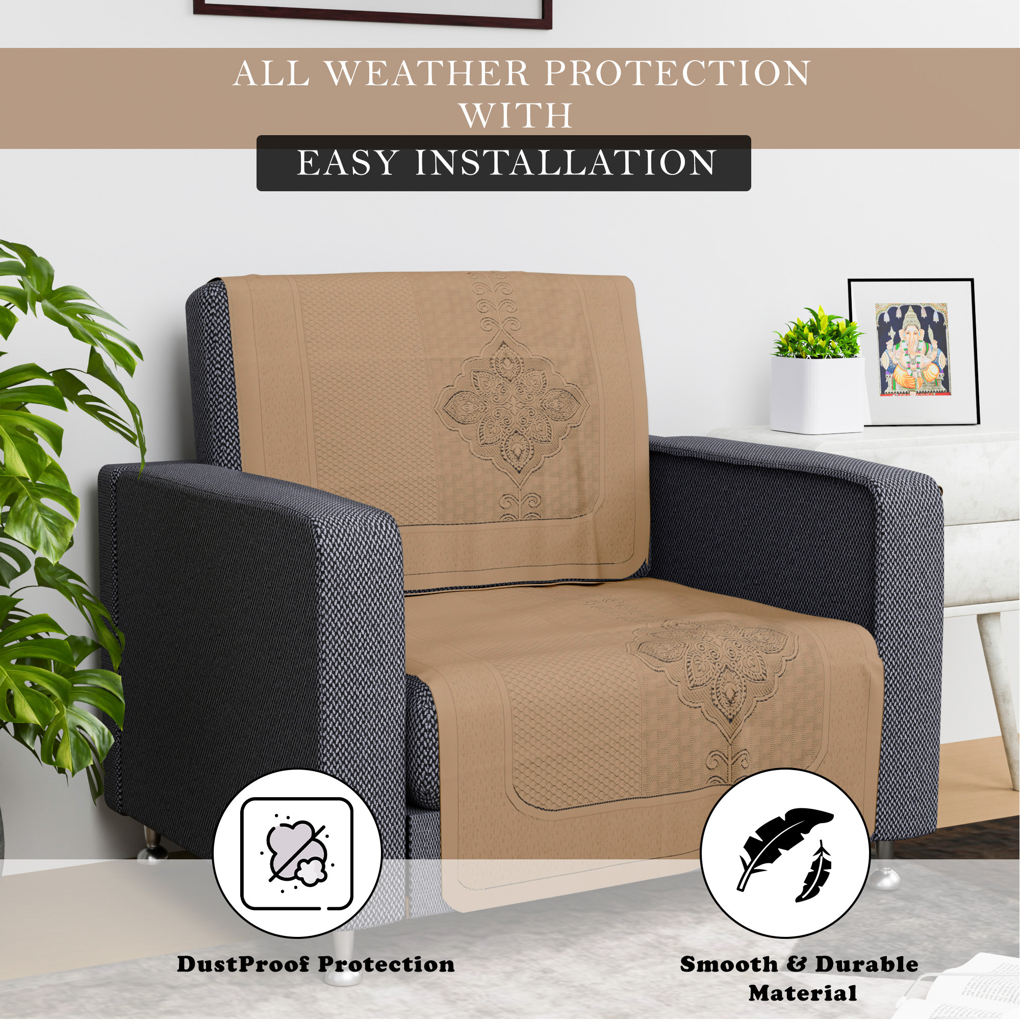 Kuber Industries Sofa Cover  Net  Sofa Slip Cover Set  Couch Sofa Cover Set  Sofa Cover for Home  Sofa Slipcover Set  Sofa Cover for Living Room  Plain Maple Flower Print  Golden