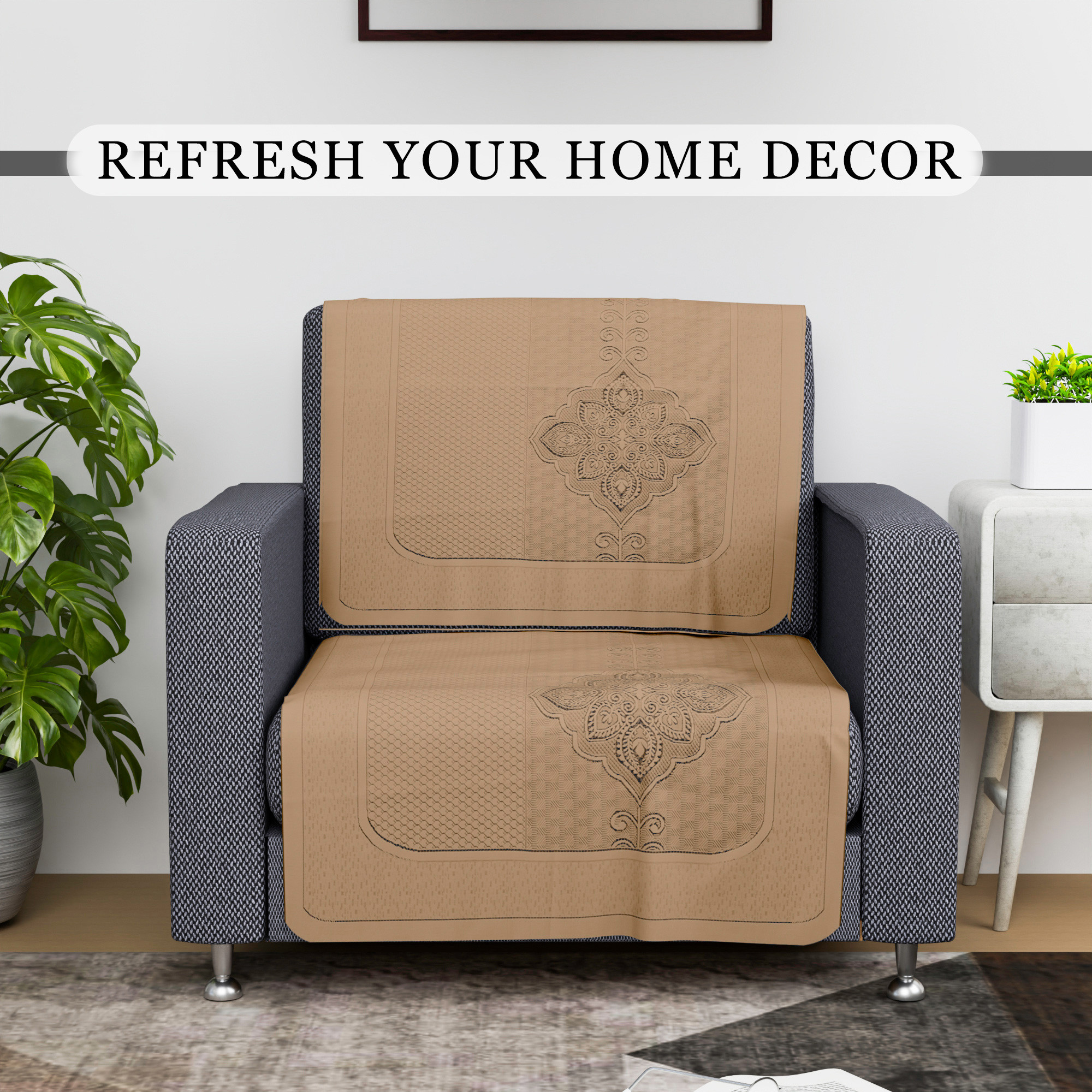 Kuber Industries Sofa Cover  Net  Sofa Slip Cover Set  Couch Sofa Cover Set  Sofa Cover for Home  Sofa Slipcover Set  Sofa Cover for Living Room  Plain Maple Flower Print  Golden