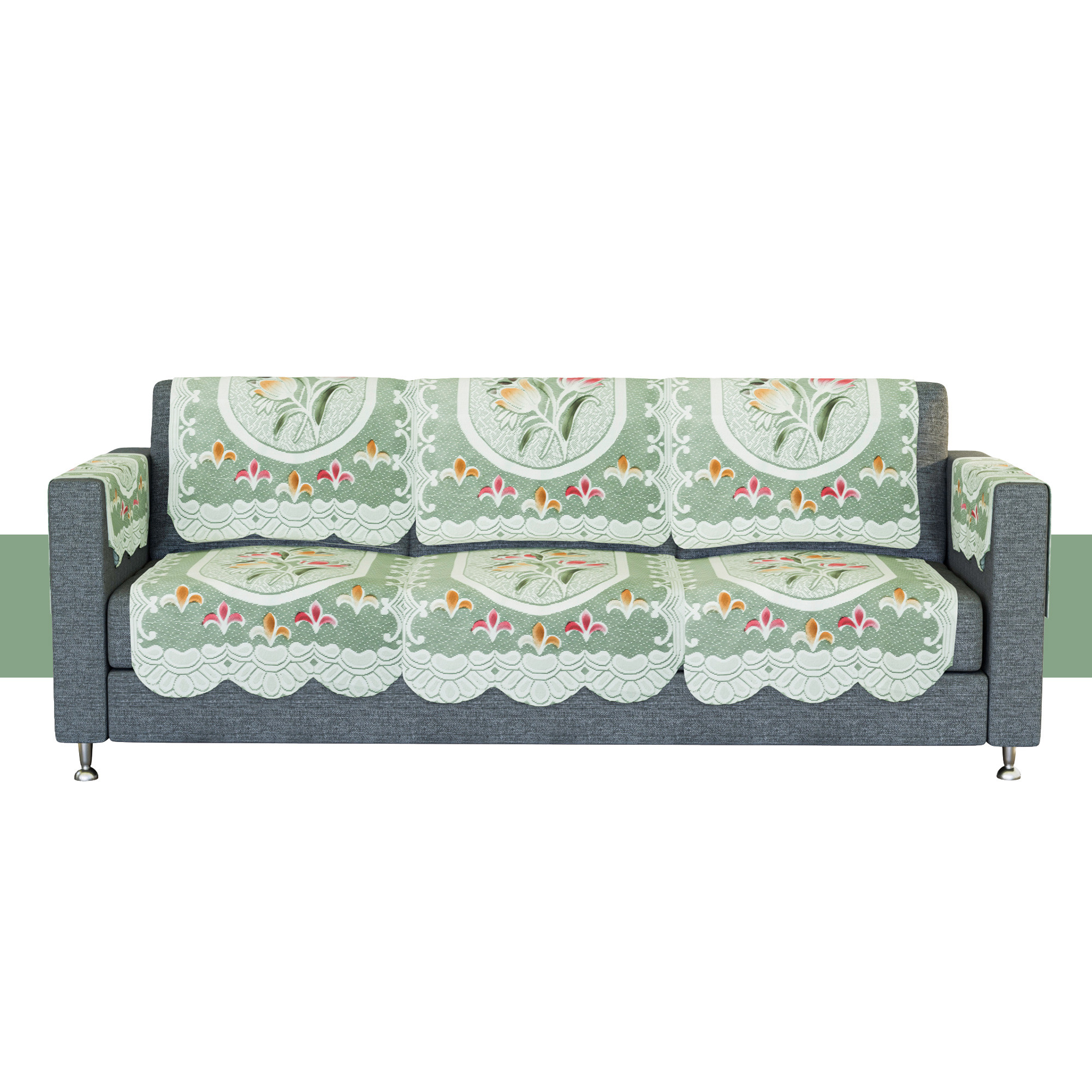 Kuber Industries Sofa Cover  Net 21 Seater Sofa Slip Cover Set  Couch Sofa Cover Set  Sofa Cover for Home  Sofa Slipcover Set  Sofa Cover for Living Room  Tulip Printed  Green