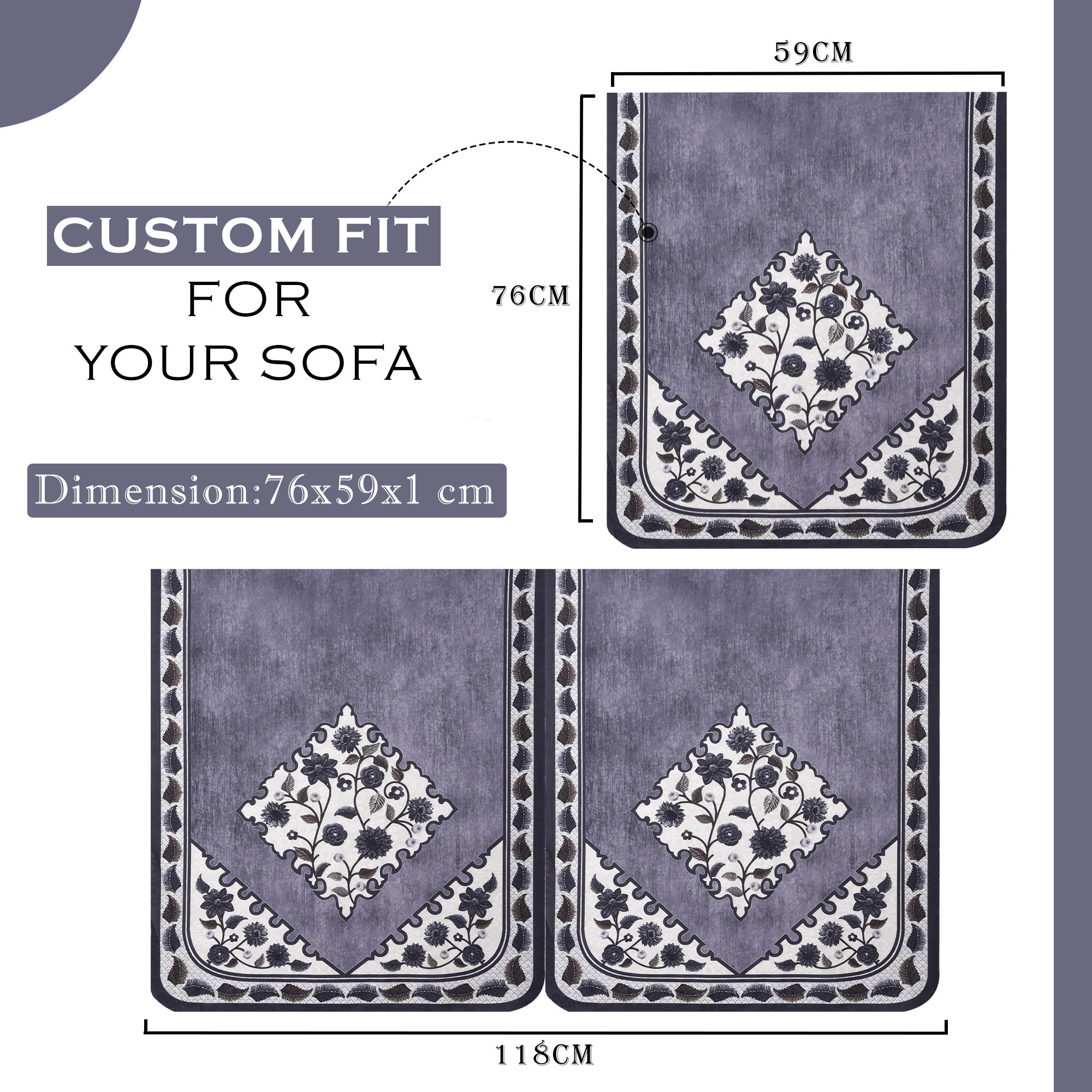 Kuber Industries Sofa Cover  Net Single Seater Sofa Slip Cover Set  Couch Sofa Cover Set  Sofa Cover for Home  Sofa Cover for Living Room  Flower Digital Triangle Border Print-753  Grey