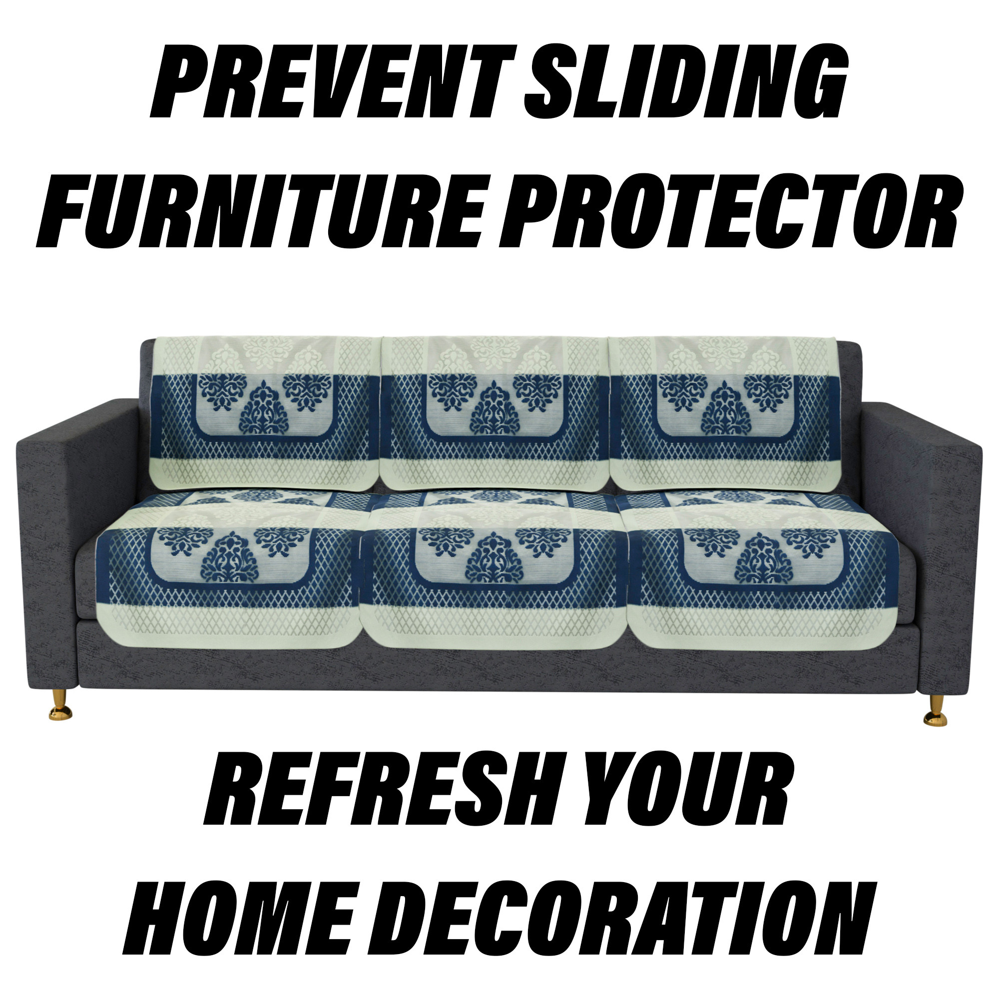 Kuber Industries Sofa Cover  Net Sofa Slipcover Set  Sofa Cover for Living Room  Sofa Cover for Hall  5-Seater Sofa Cover for Home Decor  Blue Star Patta Sofa Cover Set  Cream