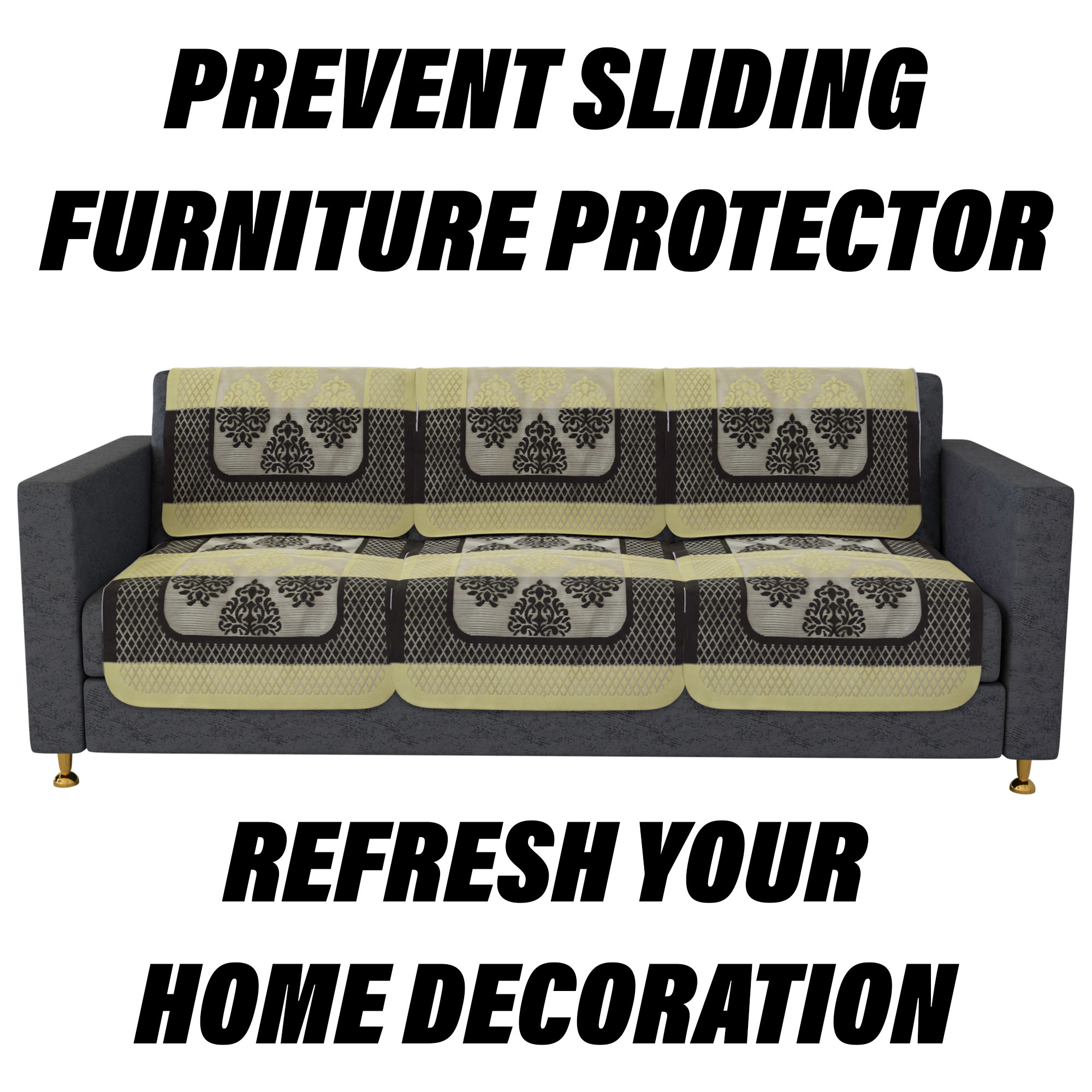 Kuber Industries Sofa Cover  Net Sofa Slipcover Set  Sofa Cover for Living Room  Sofa Cover for Hall  5-Seater Sofa Cover for Home Decor  Brown Star Patta Sofa Cover Set  Orange