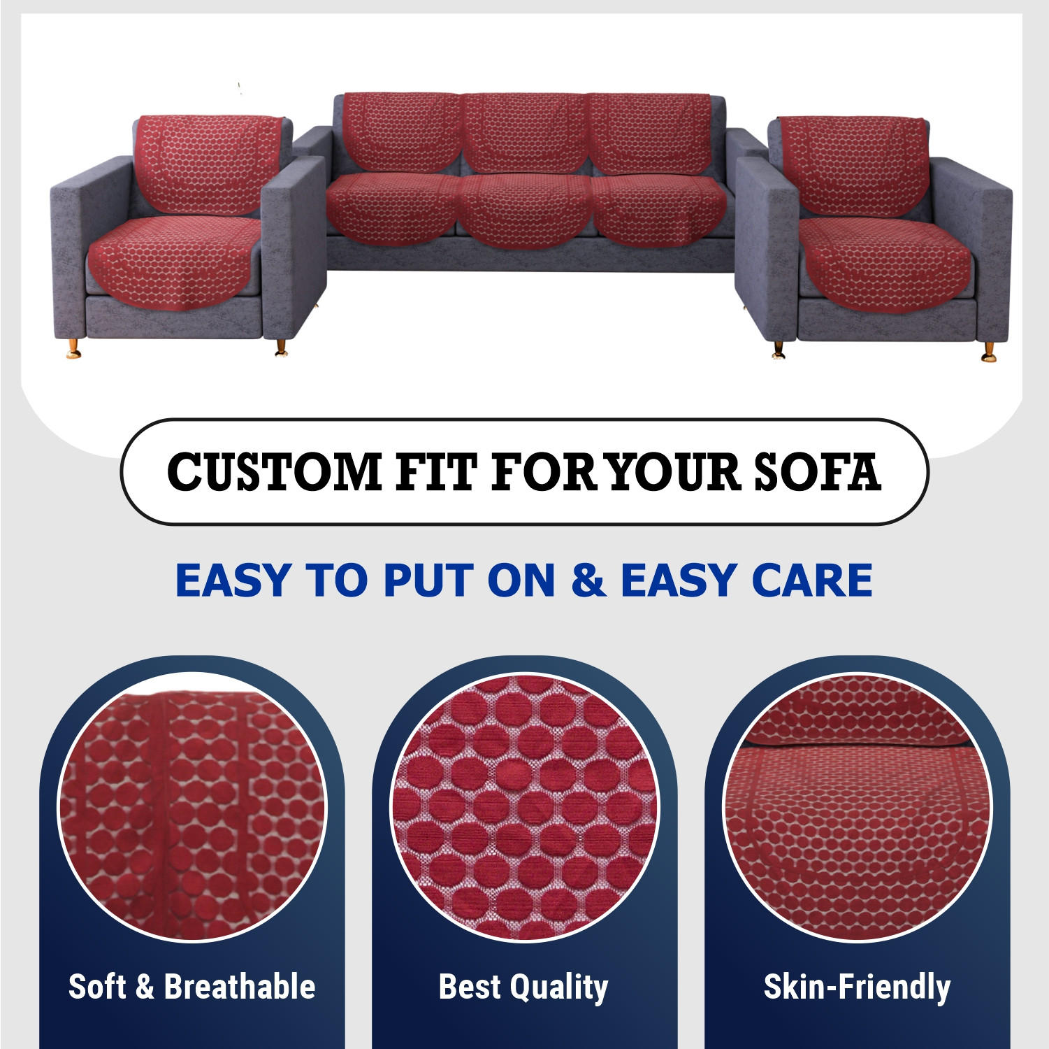 Kuber Industries Sofa Cover  Net Sofa Slipcover Set  Sofa Cover for Living Room  Sofa Cover for Hall  5-Seater Sofa Cover for Home Decor  Dot Sofa Cover Set  Maroon