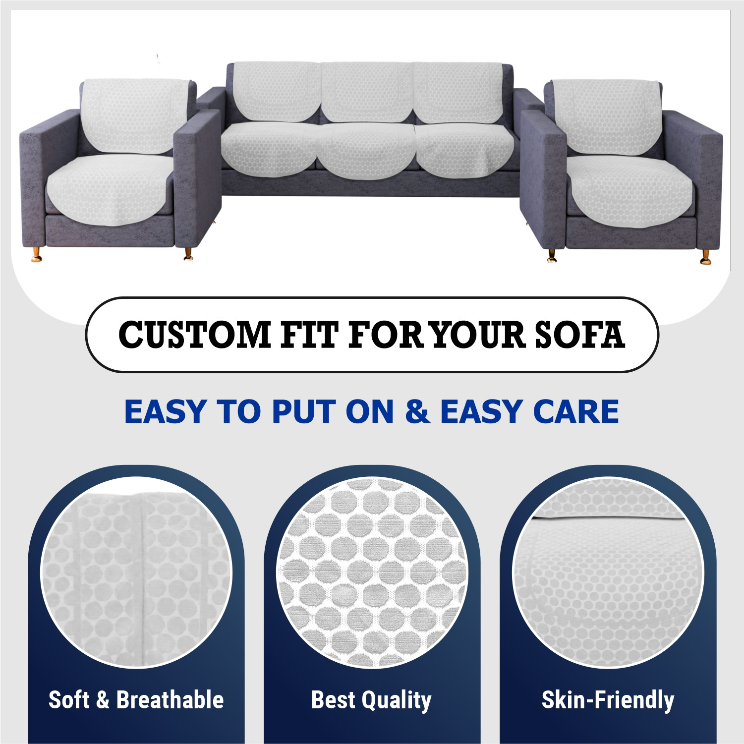 Kuber Industries Sofa Cover  Net Sofa Slipcover Set  Sofa Cover for Living Room  Sofa Cover for Hall  5-Seater Sofa Cover for Home Decor  Dot Sofa Cover Set  White