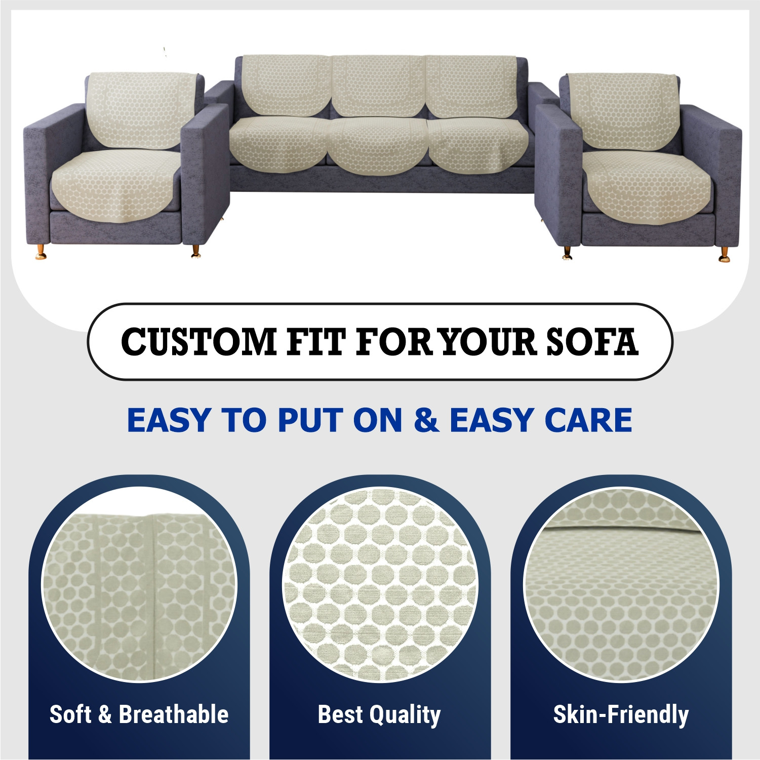 Kuber Industries Sofa Cover  Net Sofa Slipcover Set  Sofa Cover for Living Room  Sofa Cover for Hall  5-Seater Sofa Cover for Home Decor  Dot Sofa Cover Set  Cream