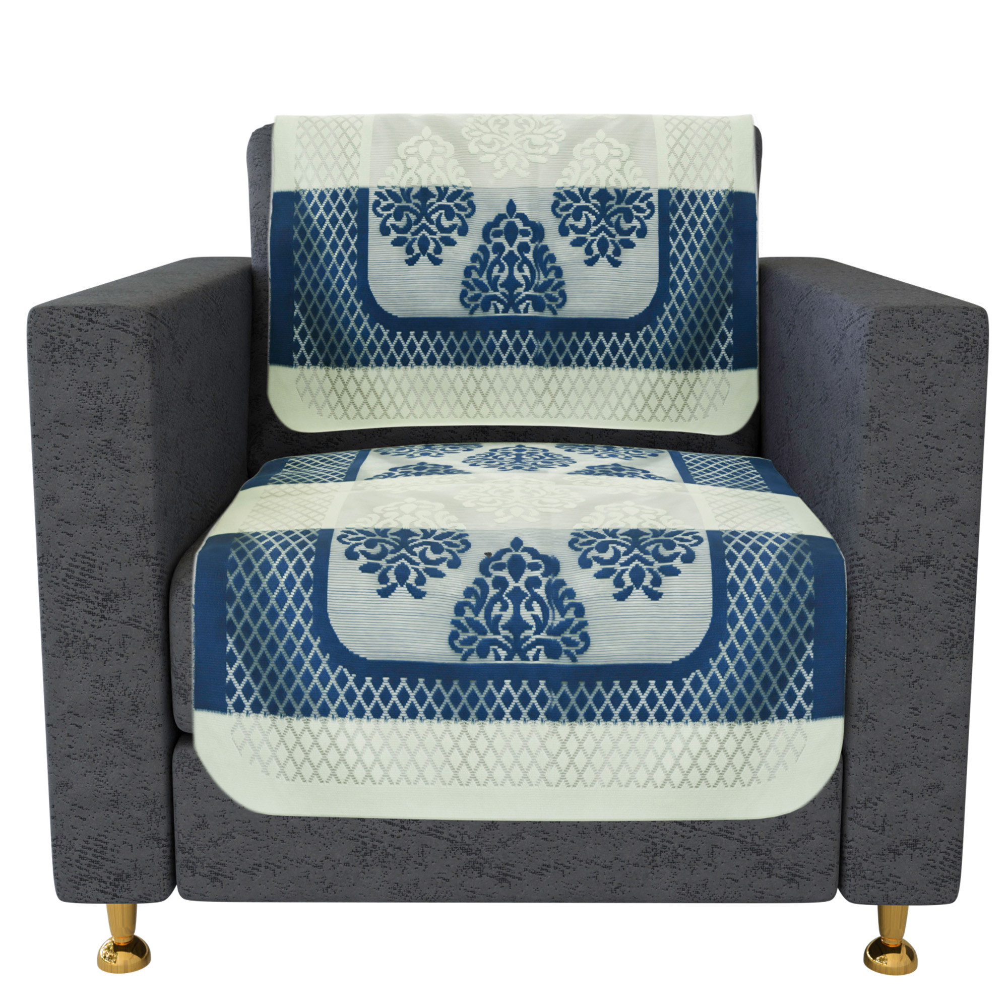 Kuber Industries Sofa Cover | Net Sofa Slipcover Set | Sofa Cover for Living Room | Sofa Cover for Hall | 5-Seater Sofa Cover for Home Decor | Blue Star Patta Sofa Cover Set | Cream