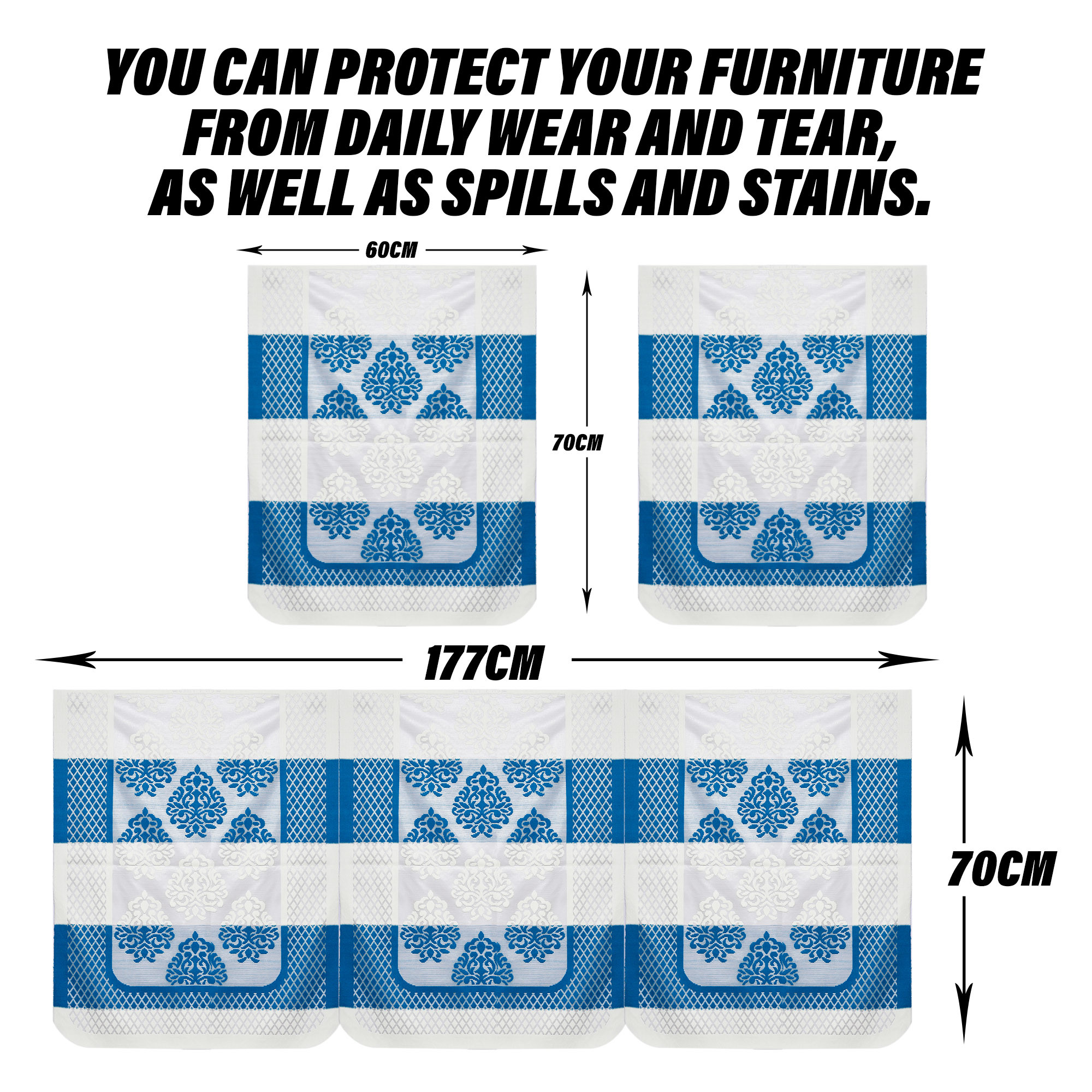 Kuber Industries Sofa Cover | Net Sofa Slipcover Set | Sofa Cover for Living Room | Sofa Cover for Hall | 5-Seater Sofa Cover for Home Decor | Blue Star Patta Sofa Cover Set | Cream