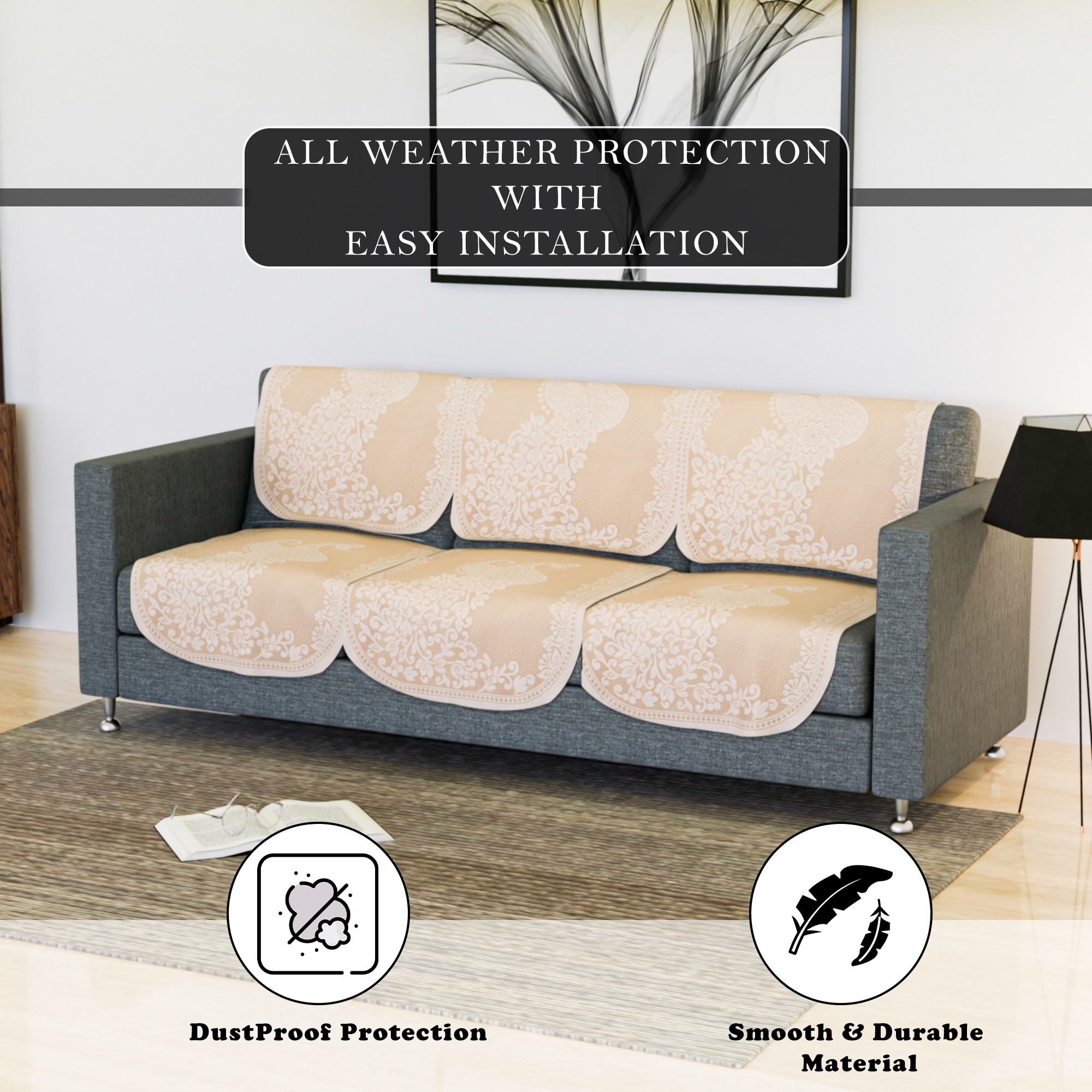 Kuber Industries Sofa Cover  Net Sofa Slipcover Set  Sofa Cover for Living Room  Sofa Slip Cover for Hall  5-Seater Sofa Cover for Home Decor  Sofa Cover Set  Peacock-Design  10 Piece  Maroon