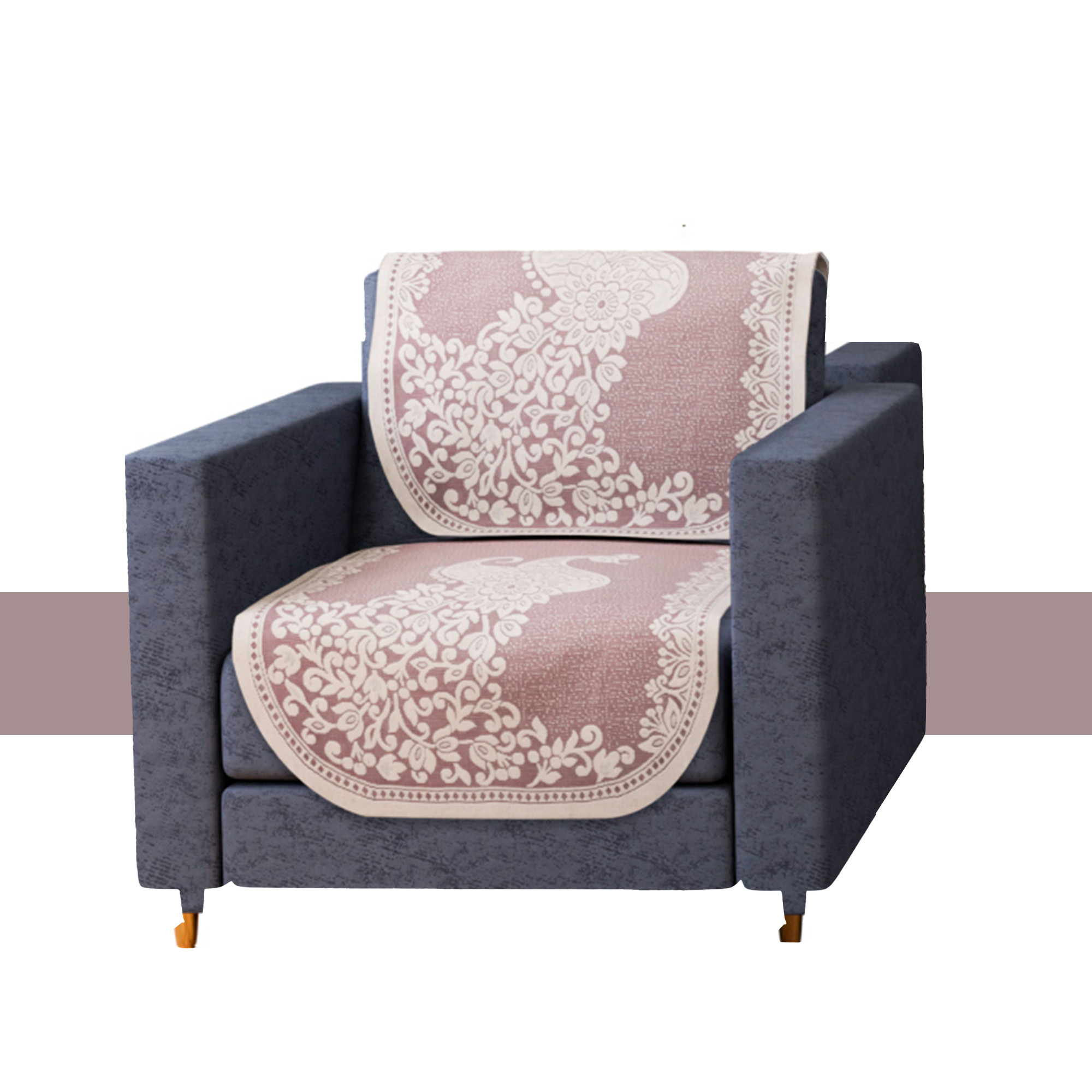 Kuber Industries Sofa Cover  Net Sofa Slipcover Set  Sofa Cover for Living Room  Sofa Slip Cover for Hall  5-Seater Sofa Cover for Home Decor  Sofa Cover Set  Peacock-Design  10 Piece  Cream