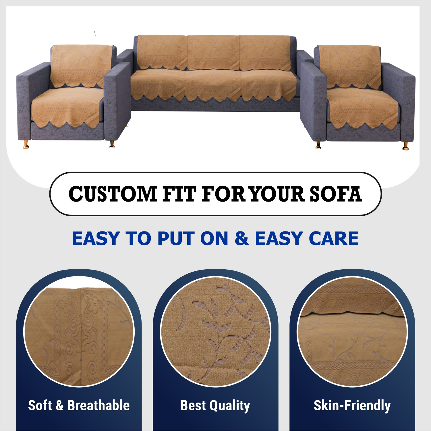 Kuber Industries Sofa Cover  Net Sofa Slipcover Set  Sofa Cover for Living Room  Sofa Slip Cover for Hall  5-Seater Sofa Cover for Home Decor  Self Ginger Sofa Cover Set  Golden