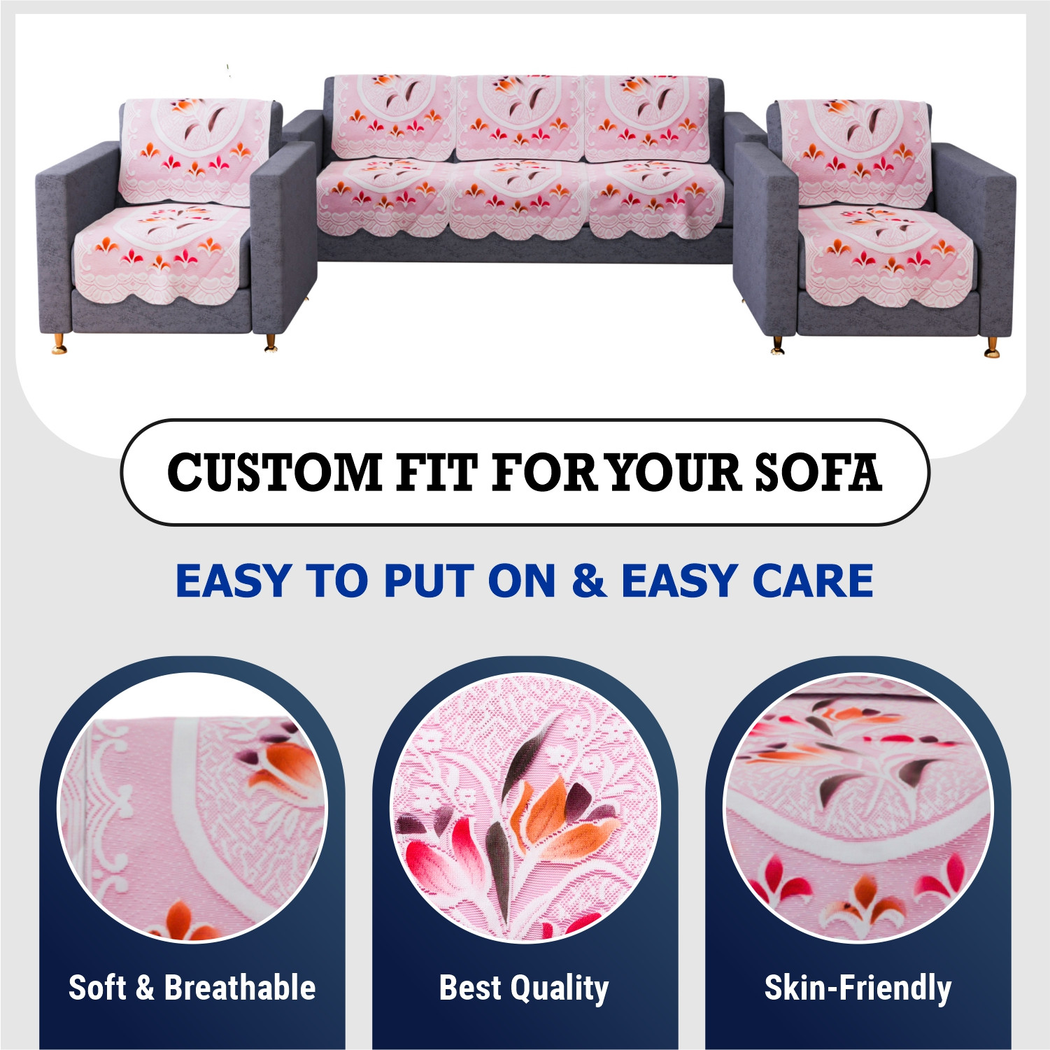 Kuber Industries Sofa Cover  Net Sofa Slipcover Set  Sofa Cover for Living Room  Sofa Slip Cover for Hall  5-Seater Sofa Cover for Home Decor  Printed Sofa Cover Set  Pink