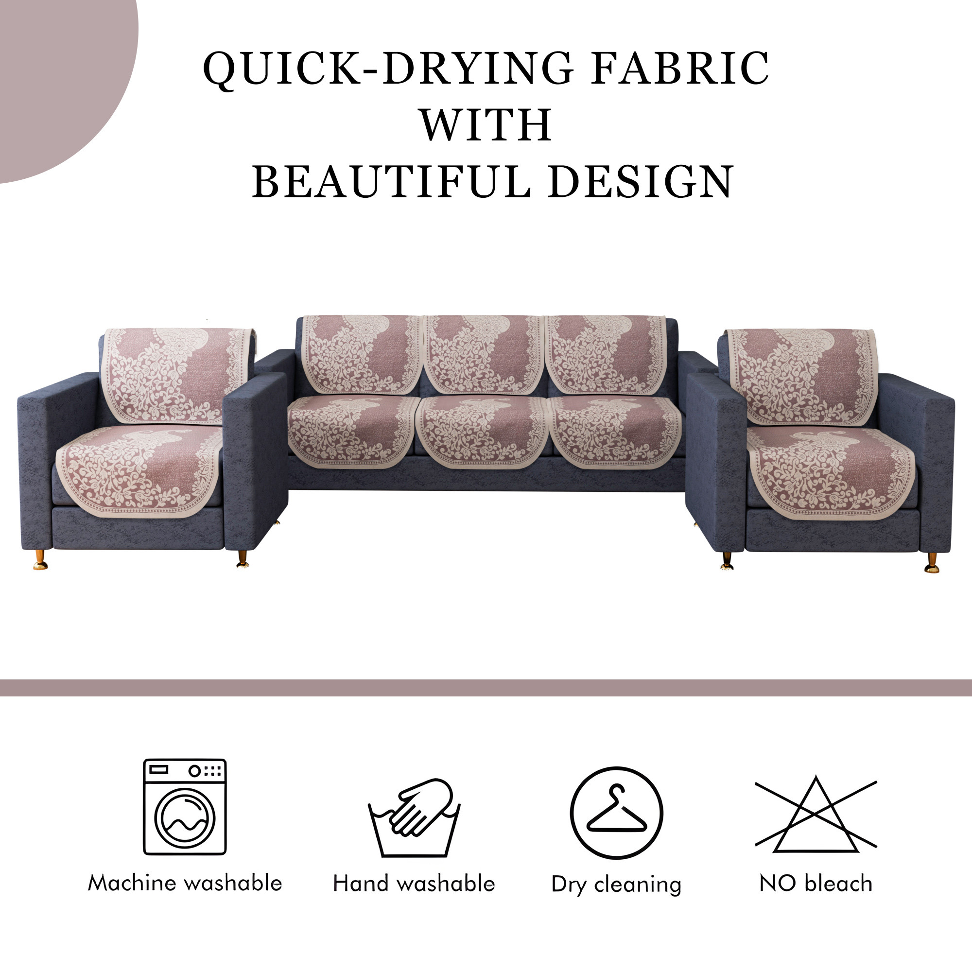 Kuber Industries Sofa Cover  Net Sofa Slipcover Set  Sofa Cover for Living Room  Sofa Slip Cover for Hall  5-Seater Sofa Cover for Home Decor  Sofa Cover Set  Peacock-Design  10 Piece  Cream