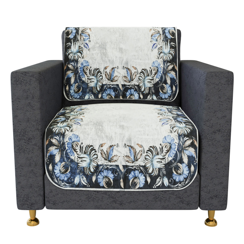 Kuber Industries Sofa Cover | Single Seater Sofa Slip Cover Set | Blue Digital Flower Sofa Cover | Velvet Couch Cover | Sofa Slipcover Set | Sofa Cover for Living Room | Gray