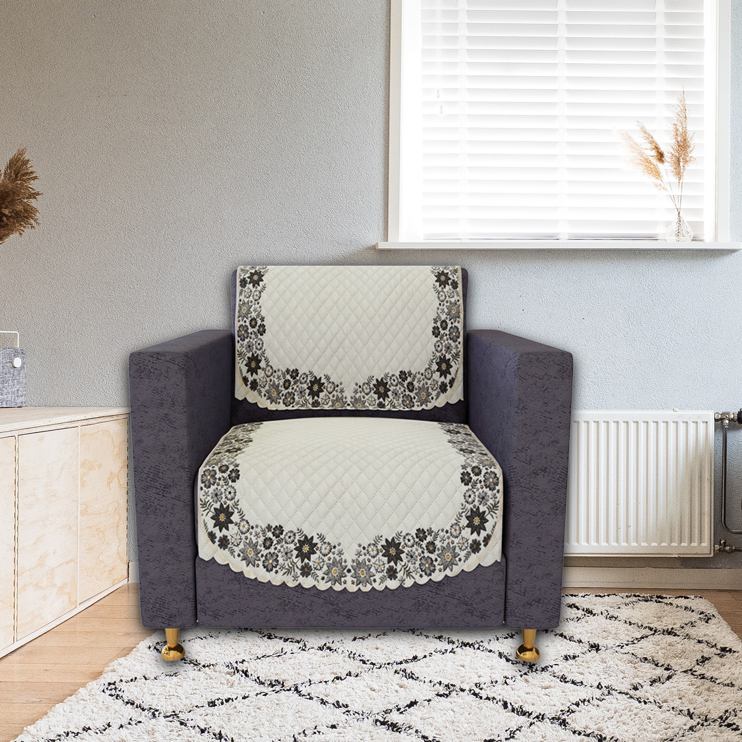 Kuber Industries Sofa Cover  Single Seater Sofa Slip Cover Set  Digital Painting Sofa Cover  SUEDE Ultra Sonic Couch Cover  Sofa Slipcover Set Living Room  Cream