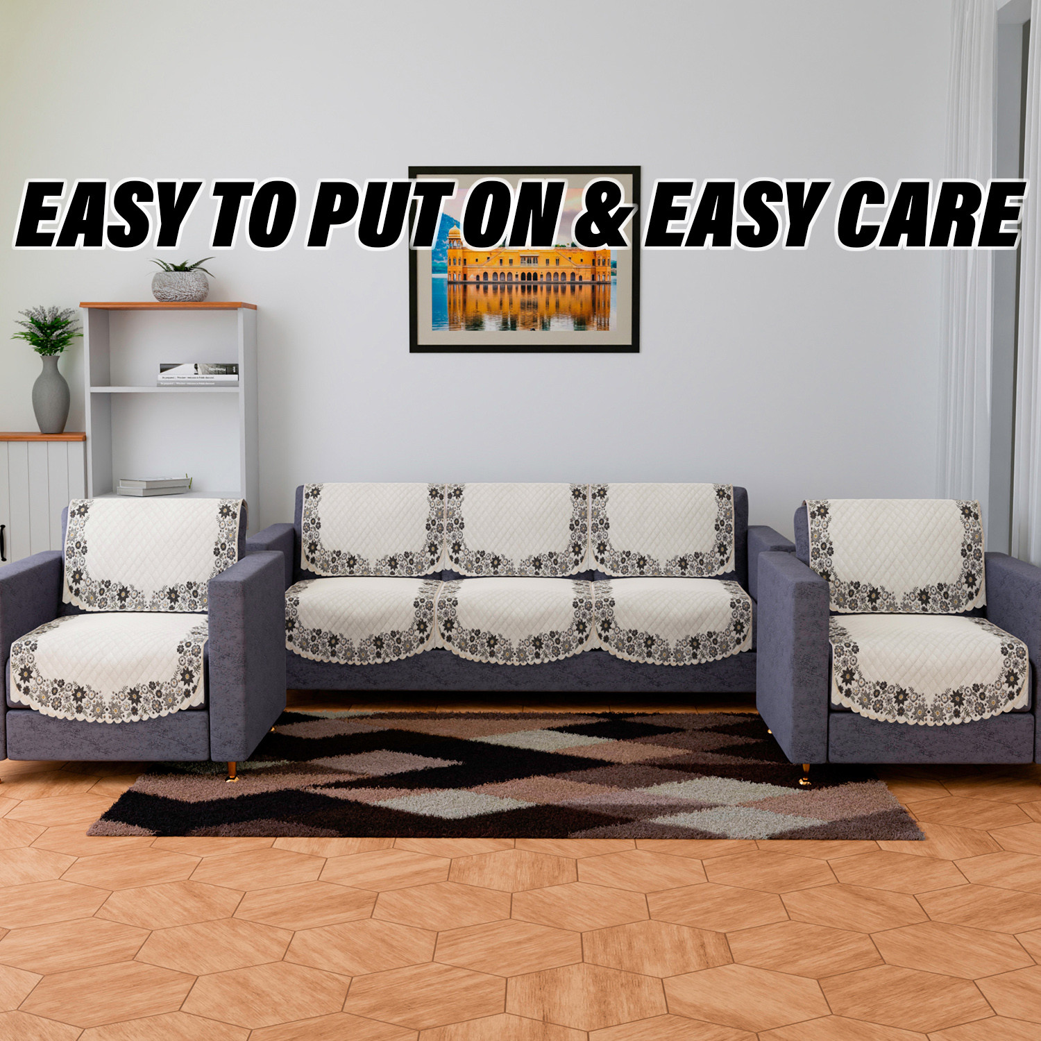 Kuber Industries Sofa Cover  Single Seater Sofa Slip Cover Set  Digital Painting Sofa Cover  SUEDE Ultra Sonic Couch Cover  Sofa Slipcover Set Living Room  Cream